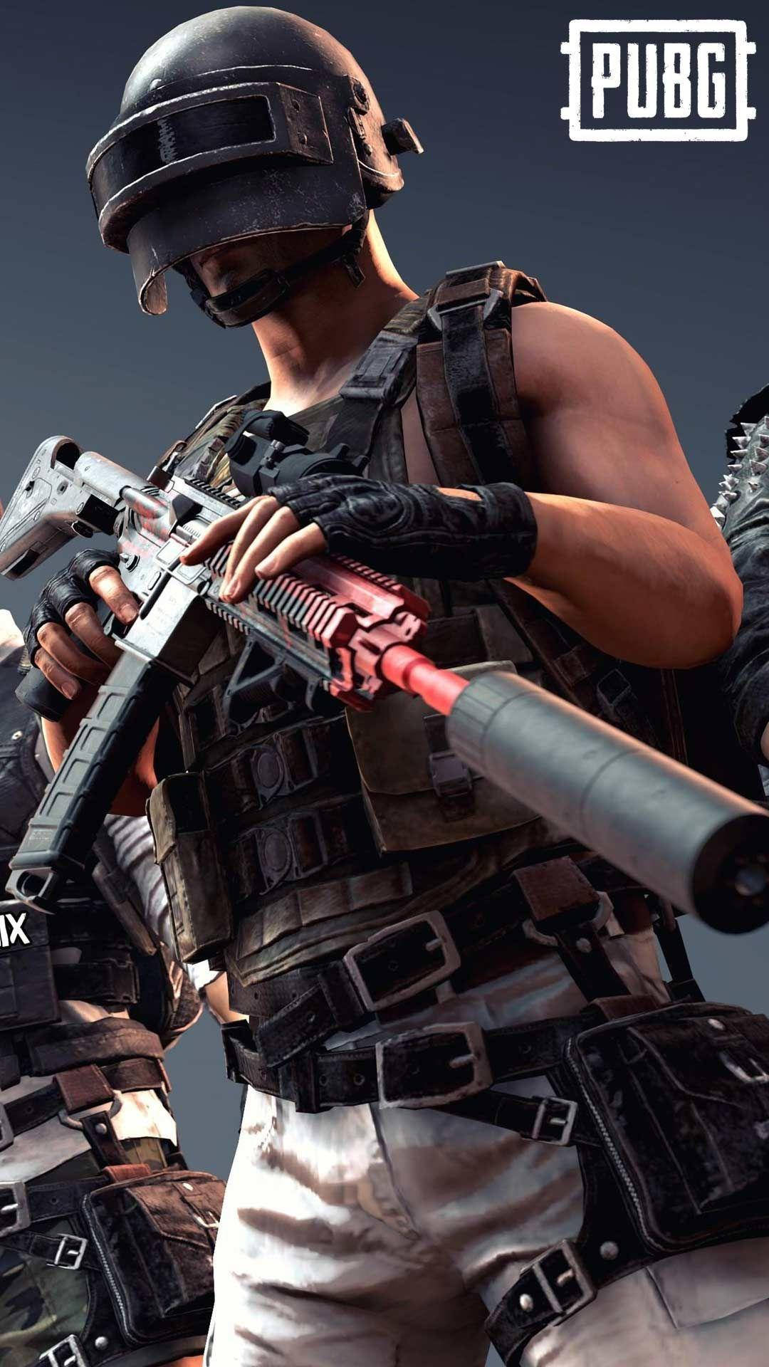 PUBG 2020, rifle, glowing red muzzle, Full HD Phone Wallpaper
