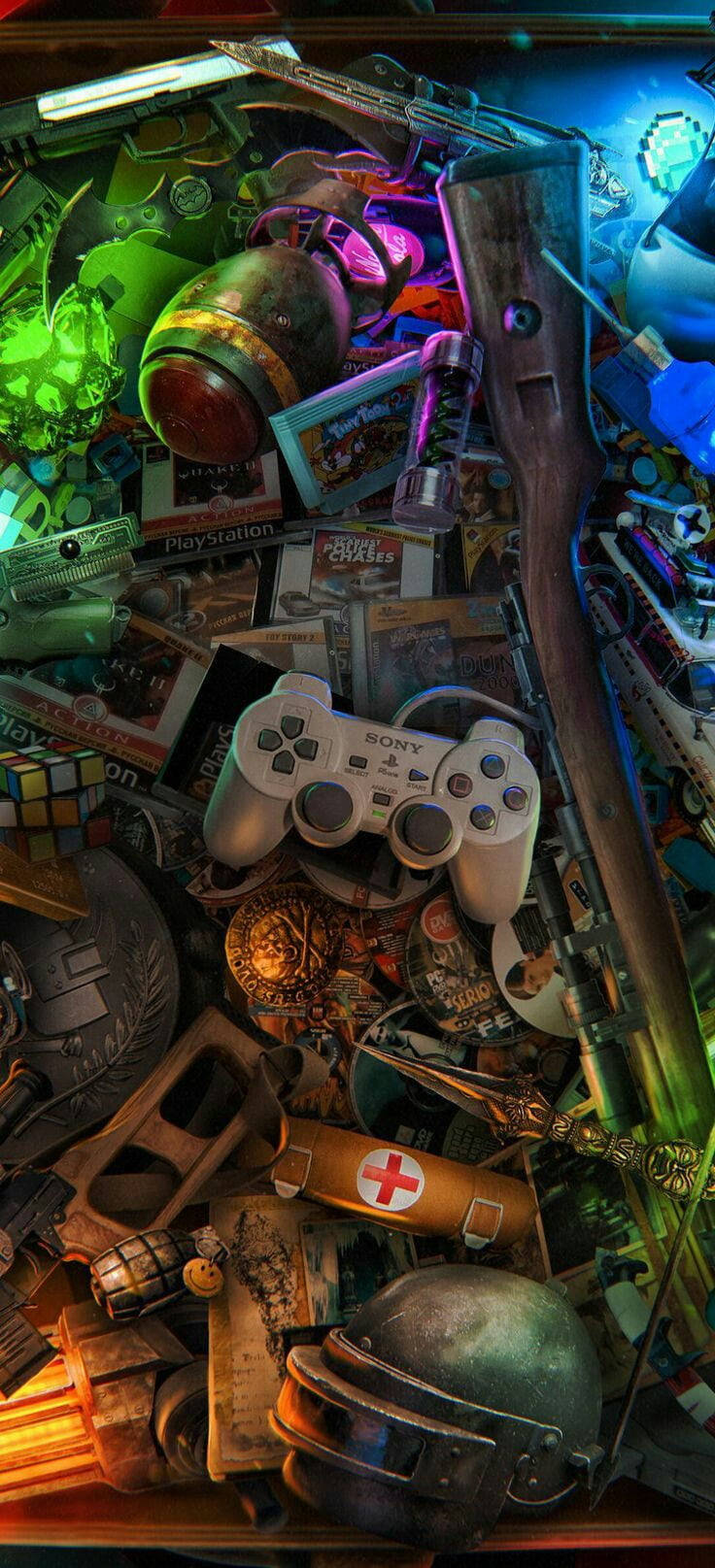 PUBG 3D Live HD, neon-lit, cyberpunk junkyard aesthetic, HD Phone Wallpaper