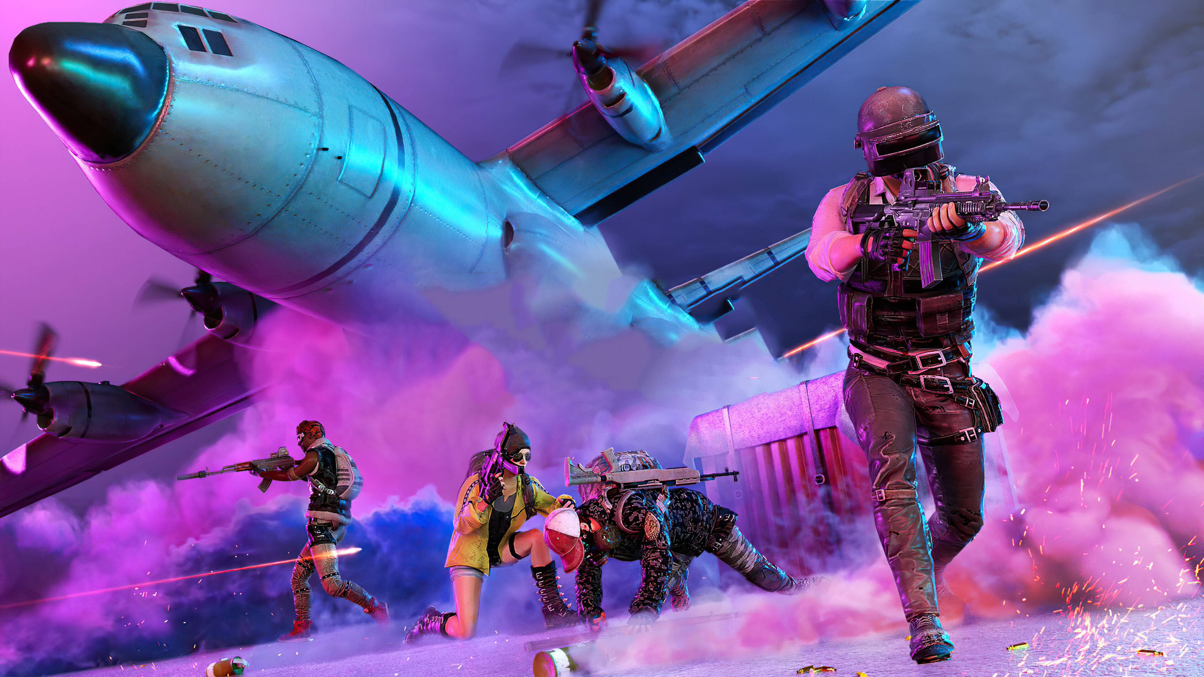 PUBG 3D Live HD, fighter aircraft, pink smoke, 4K Desktop Wallpaper