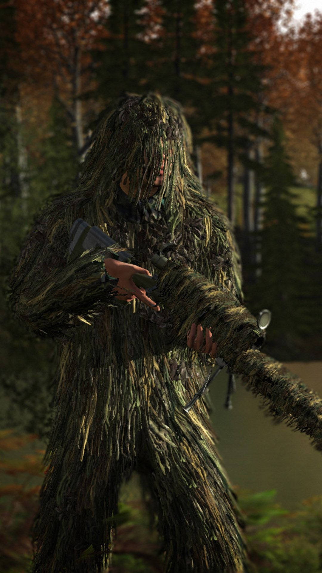 PUBG 3D Live HD, ghillie suit, forest, Full HD Phone Wallpaper