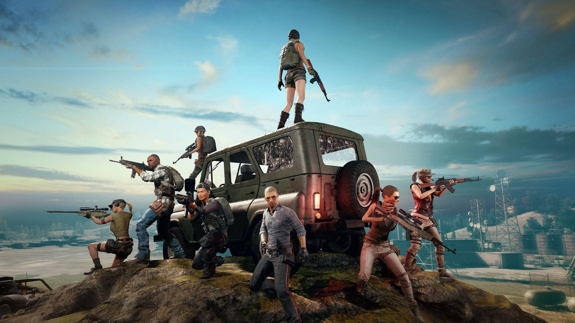 PUBG 3D Live HD, jeep, rocky cliff, Full HD Desktop Wallpaper