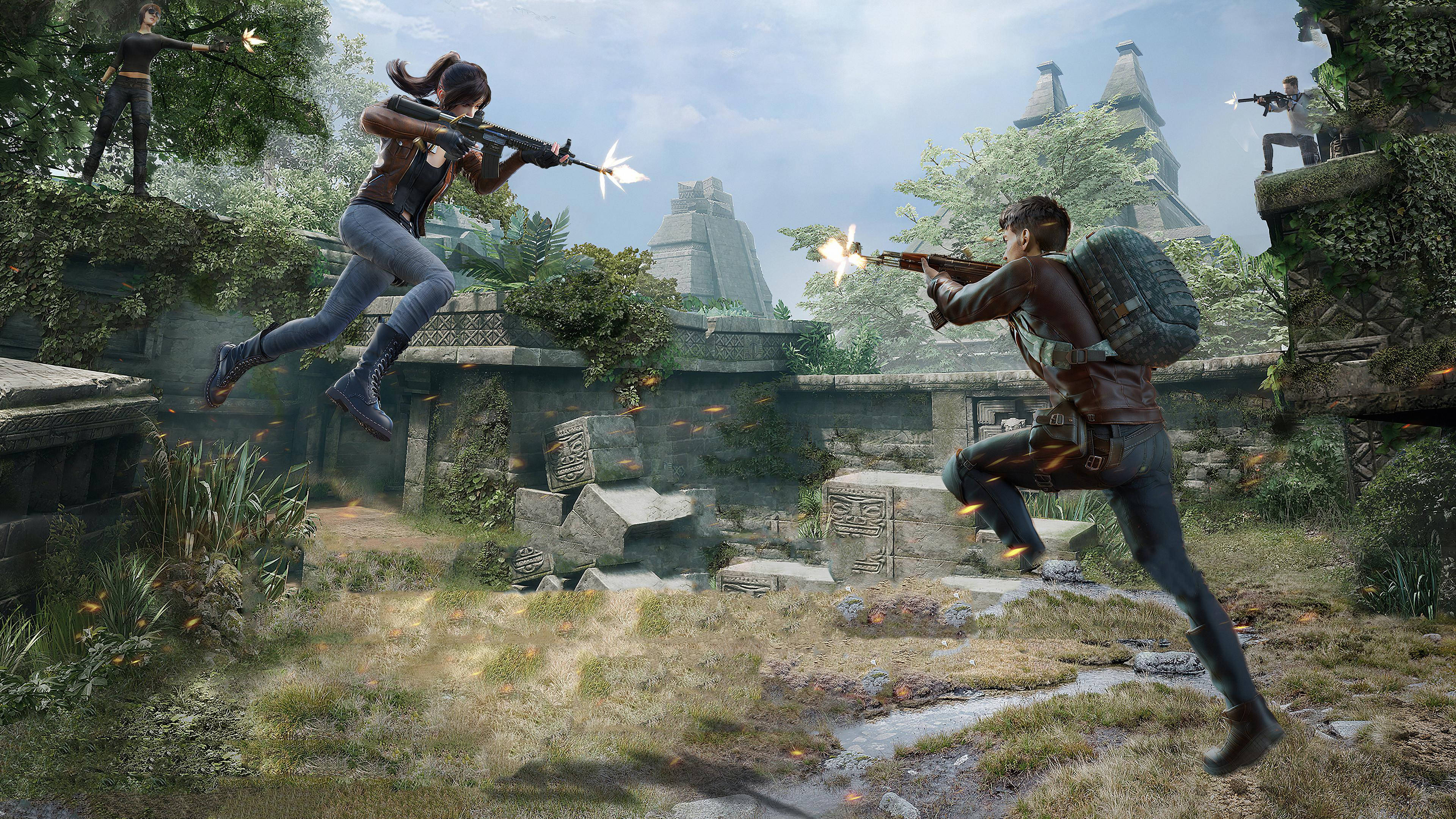 PUBG, jungle temple ruin battleground, ancient stone structures, 4K Desktop Wallpaper