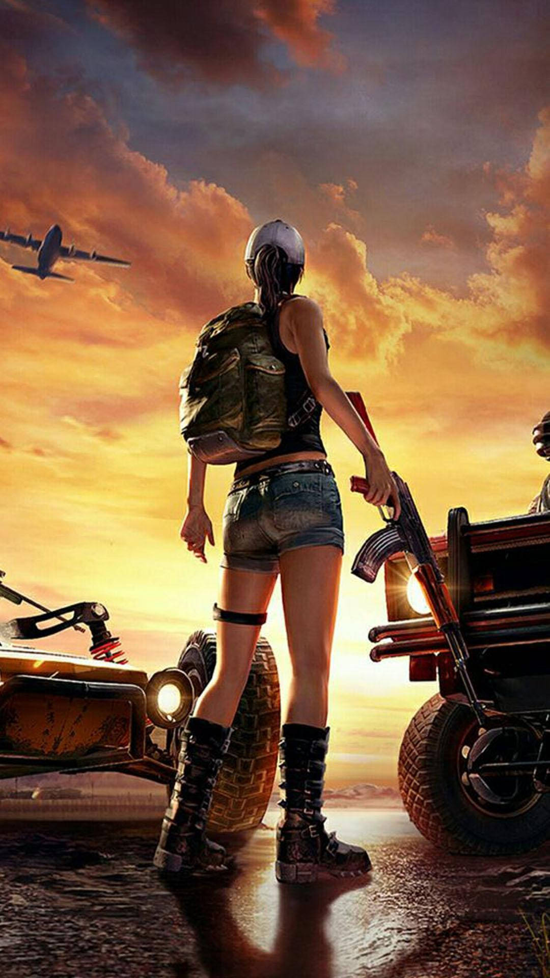 PUBG Girl, combat gear, rugged vehicle, Full HD Phone Wallpaper