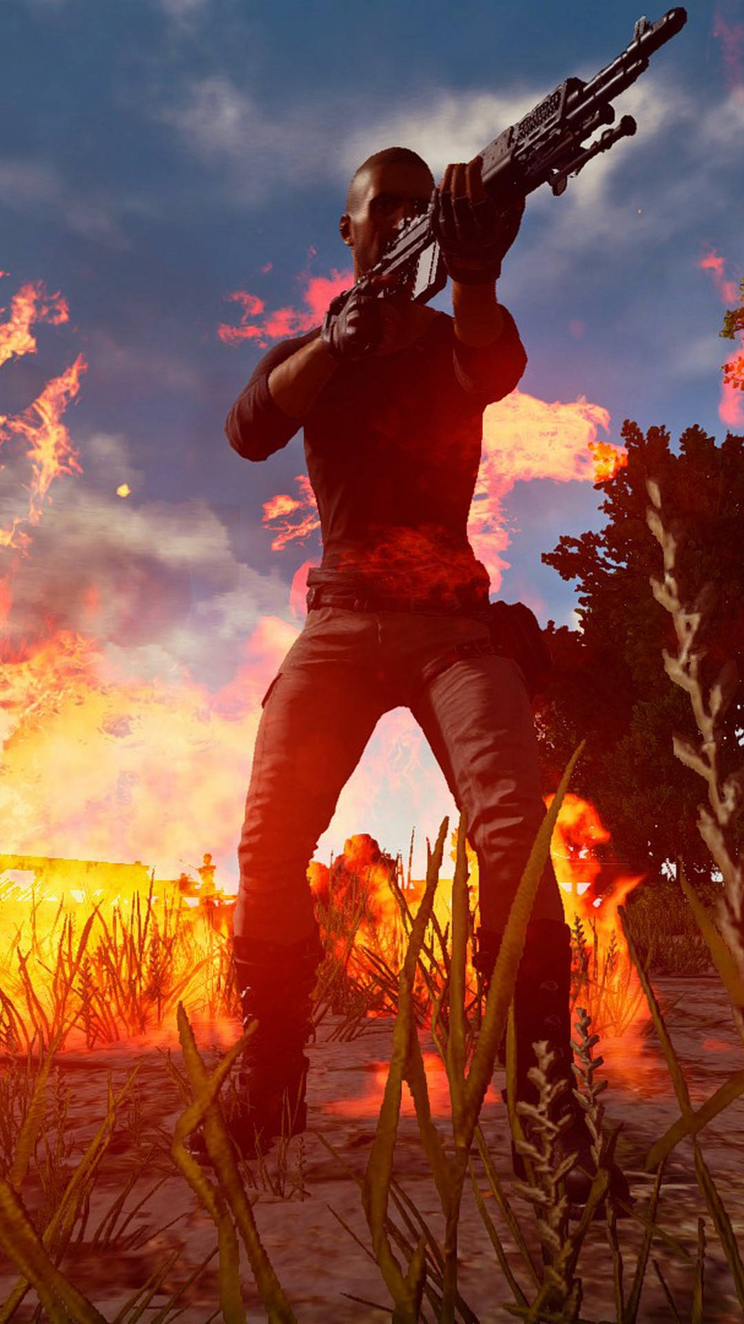 PUBG, Black Character, rifle, Full HD Phone Wallpaper