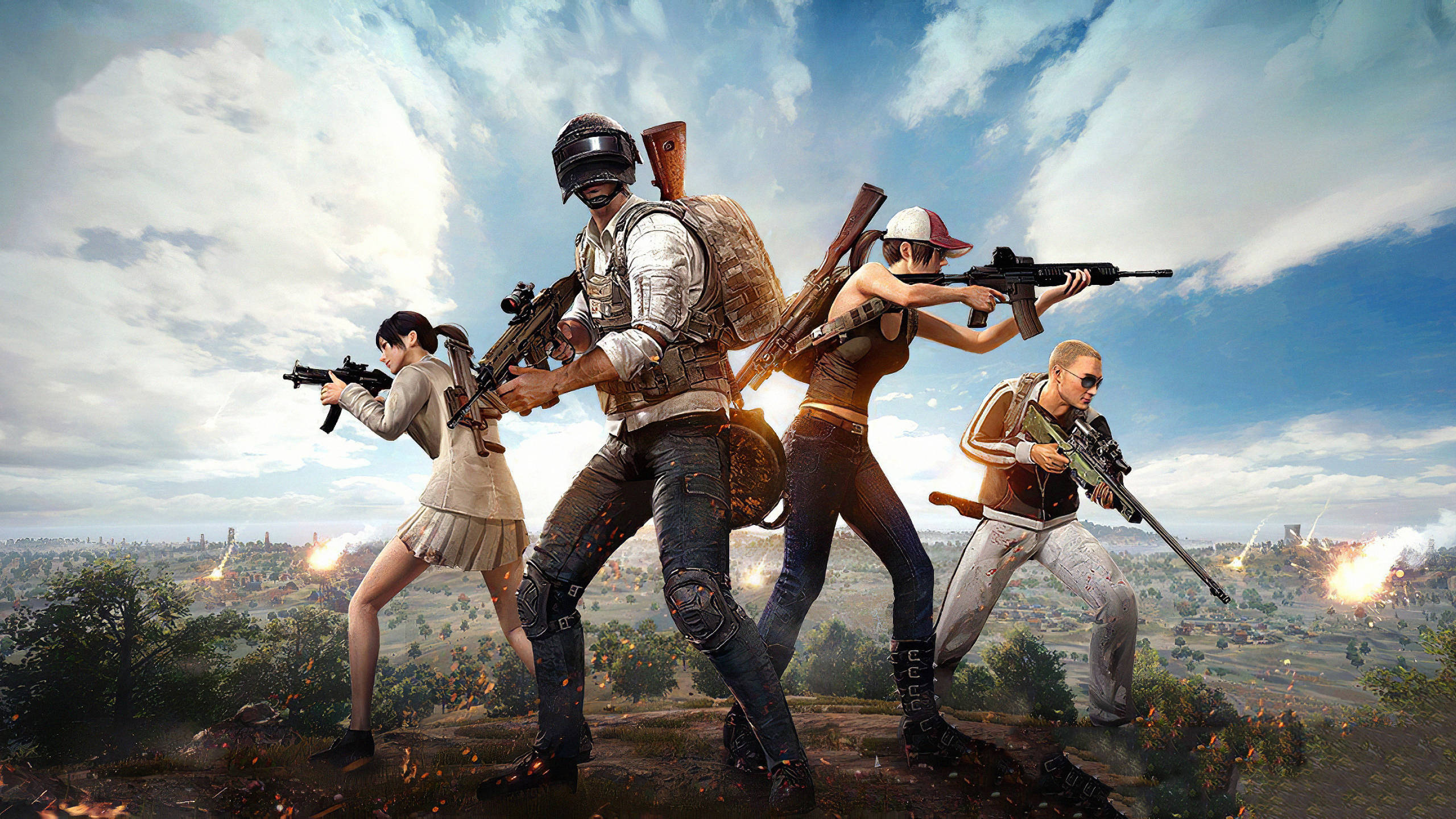 PUBG, Team Of Four, 4K, 2K Desktop Wallpaper