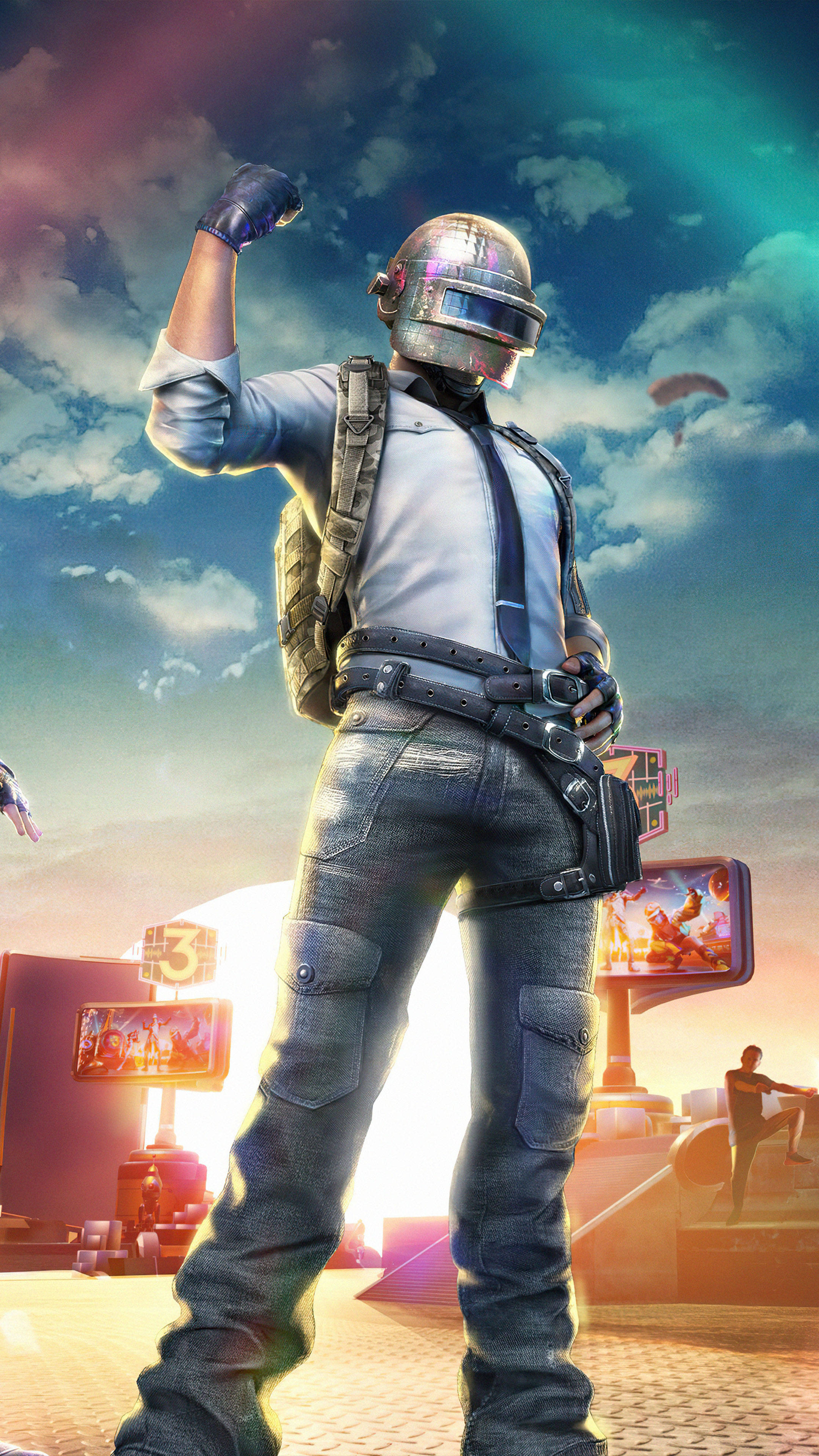 PUBG, standing man, vibrant sunset sky, 4K Phone Wallpaper