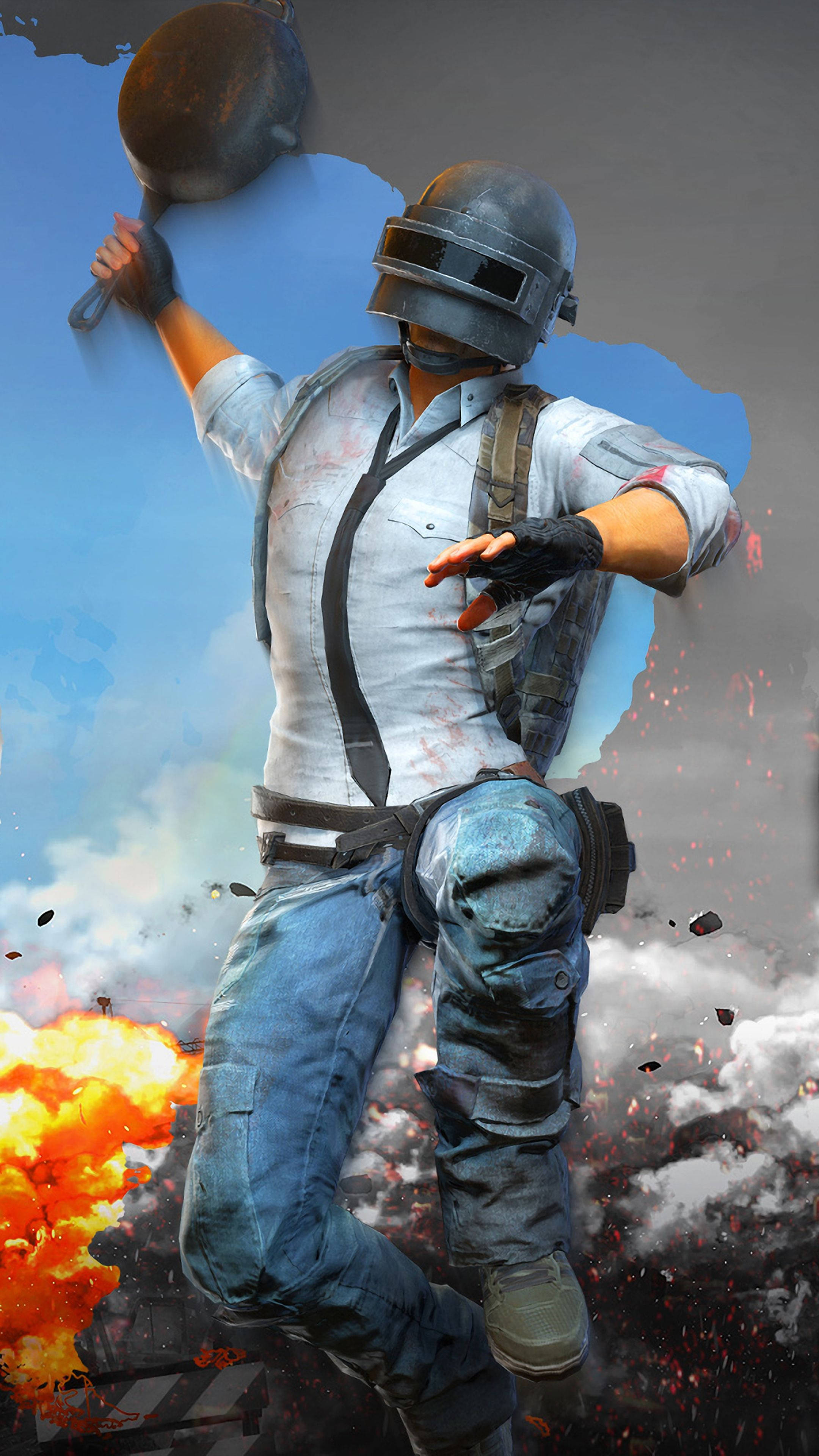 PUBG, frying pan, helmet, 4K Phone Wallpaper