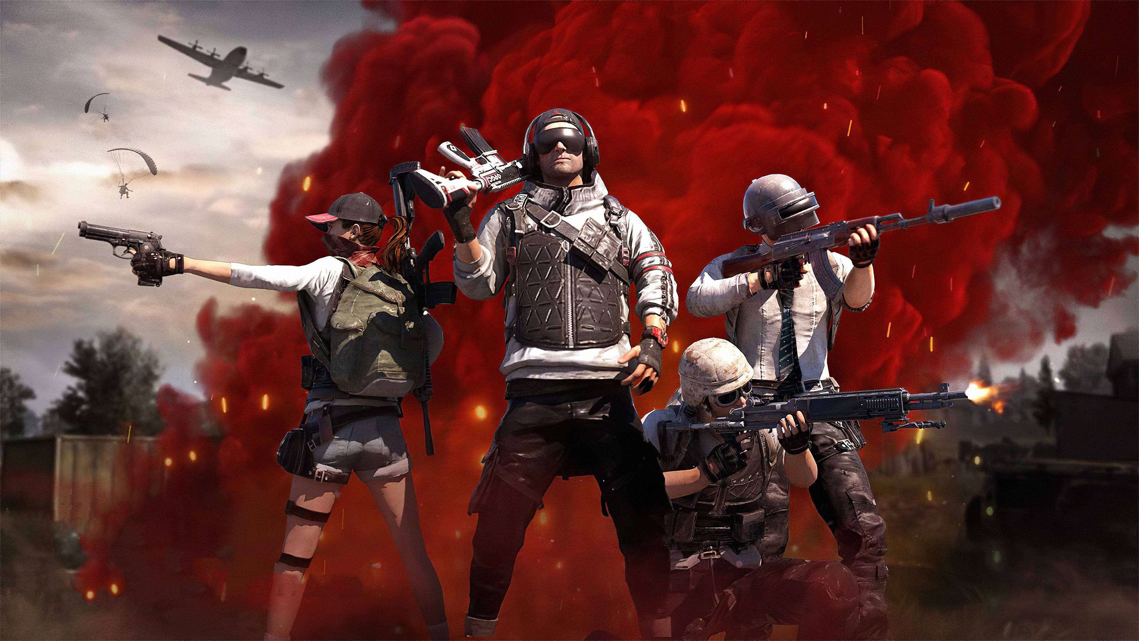 PUBG, red smoke, tactical gear, 4K Desktop Wallpaper
