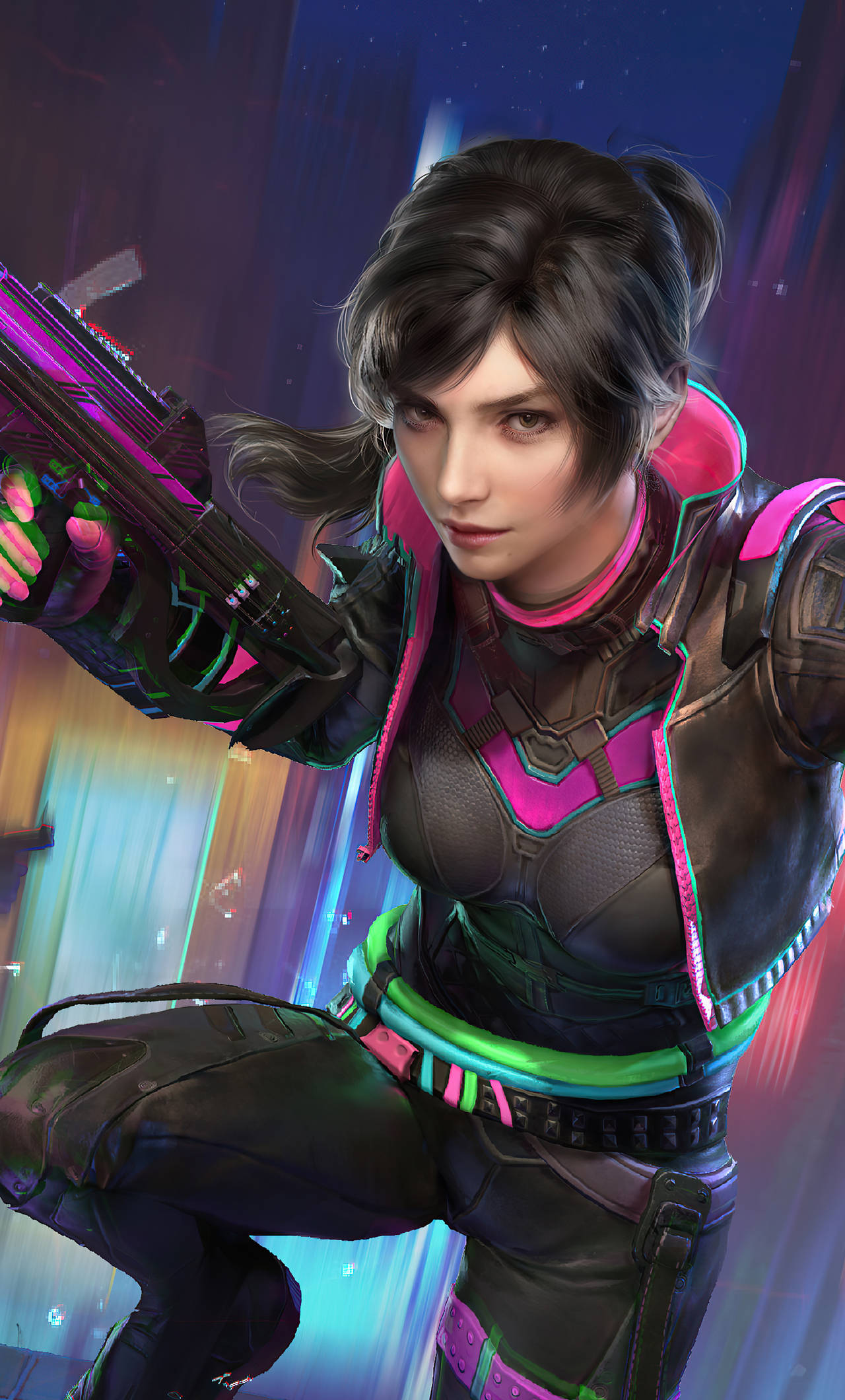 PUBG, Pink Girl, neon-lit gear, Full HD Phone Wallpaper