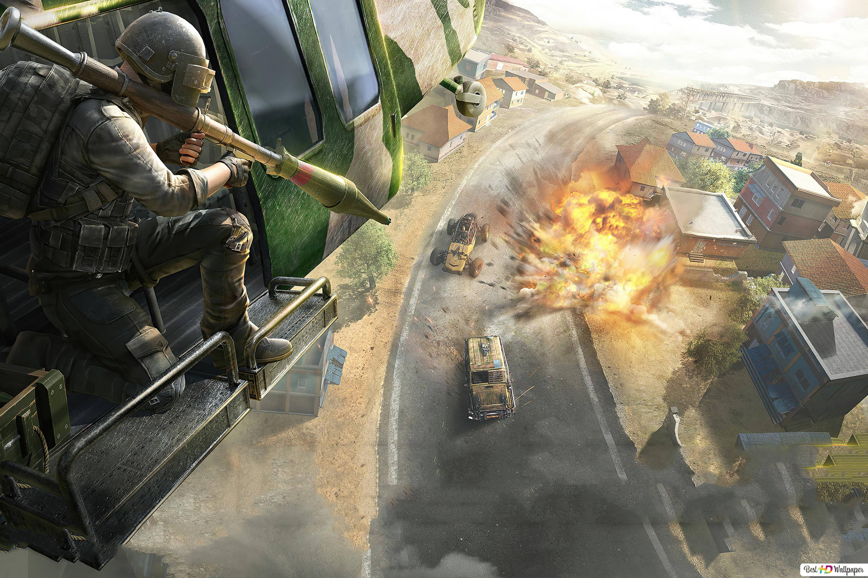 PUBG, rocket propelled grenade, helicopter, 2K Desktop Wallpaper