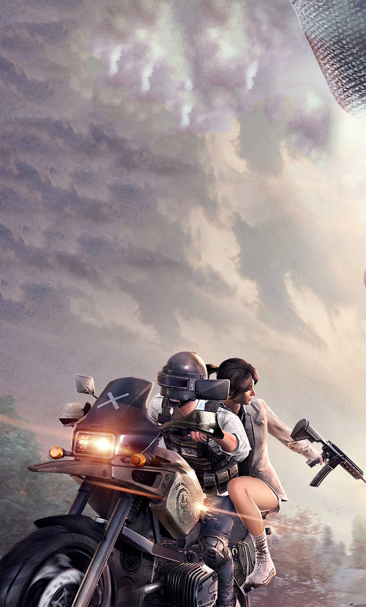 PUBG, motorcycle, stormy sky, Full HD Phone Wallpaper