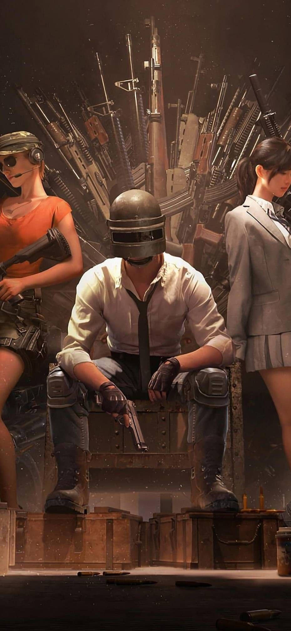 PUBG, guns throne, tactical gear, Full HD Phone Wallpaper