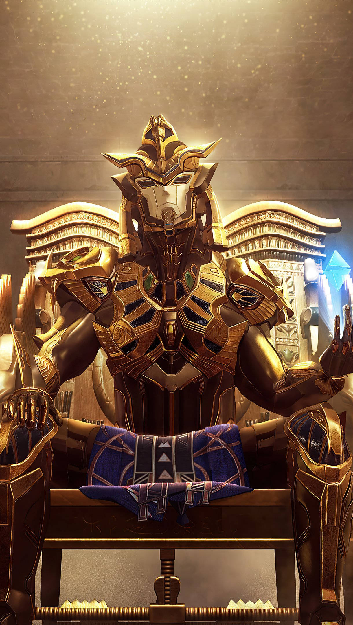 golden pharaoh, PUBG Avatar, glowing blue crystal, Full HD Phone Wallpaper