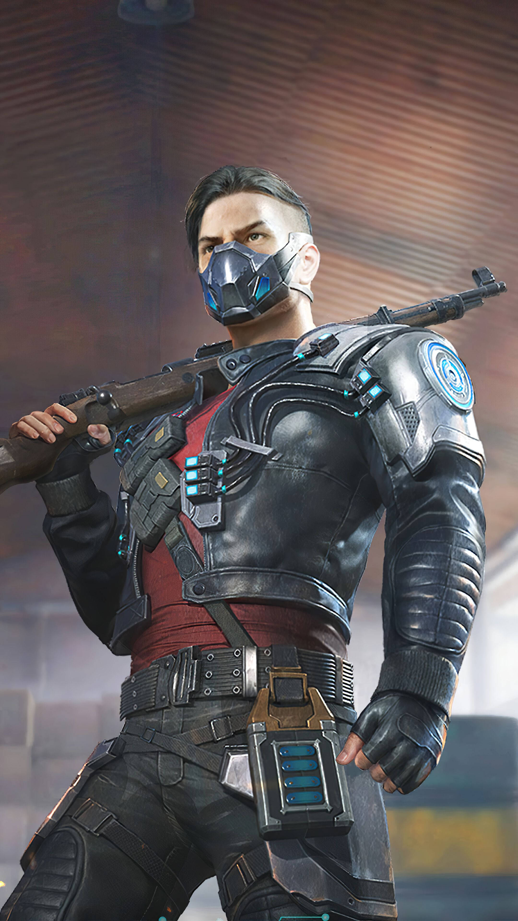 PUBG HD, black armored gear, blue glowing mask, 4K Phone Wallpaper