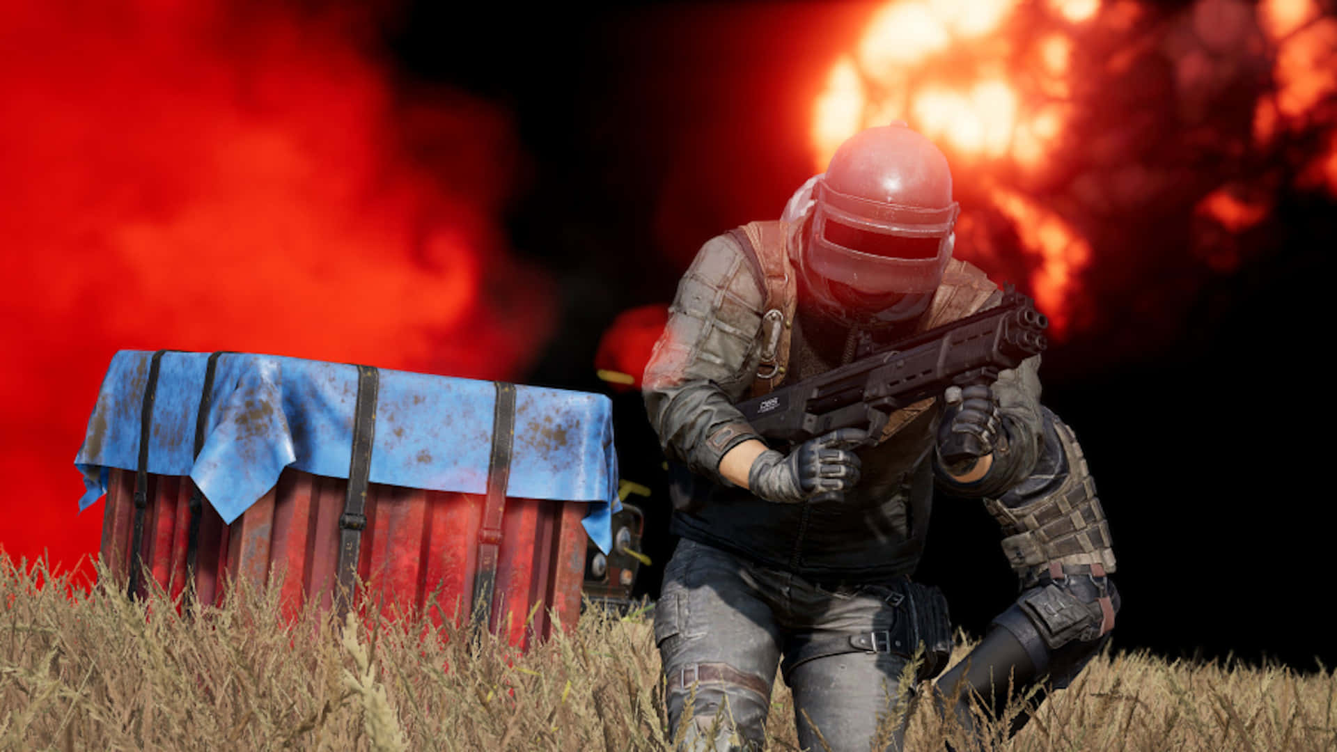 PUBG, soldier, red helmet, Full HD Desktop Wallpaper