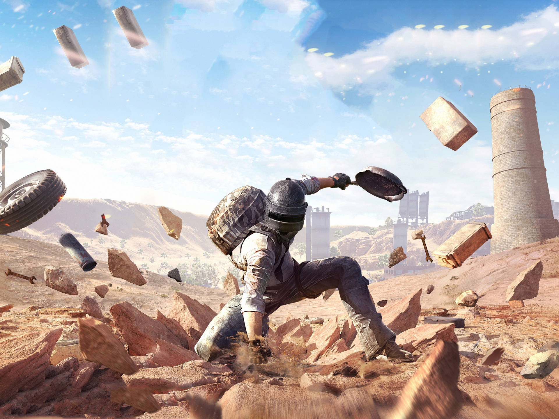 PUBG, helmet guy, frying pan, Full HD Desktop Wallpaper