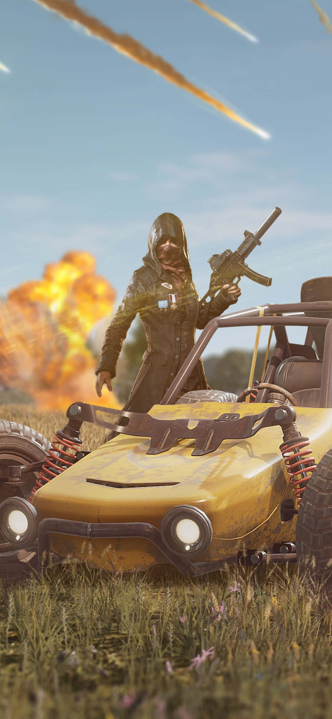 PUBG, iPhone, yellow off-road vehicle, Full HD Phone Wallpaper
