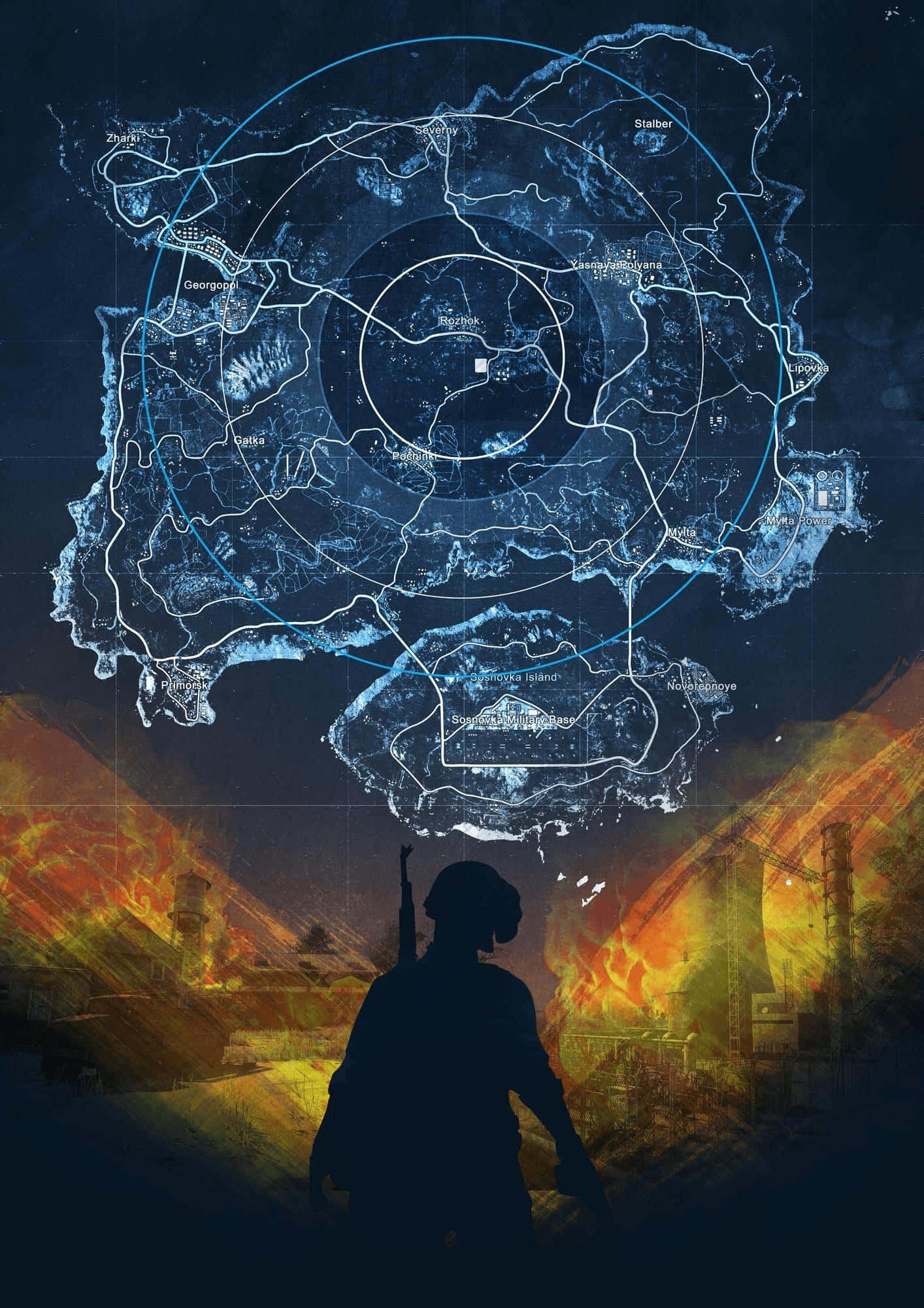 PUBG, iPhone, blue holographic map, Full HD Phone Wallpaper