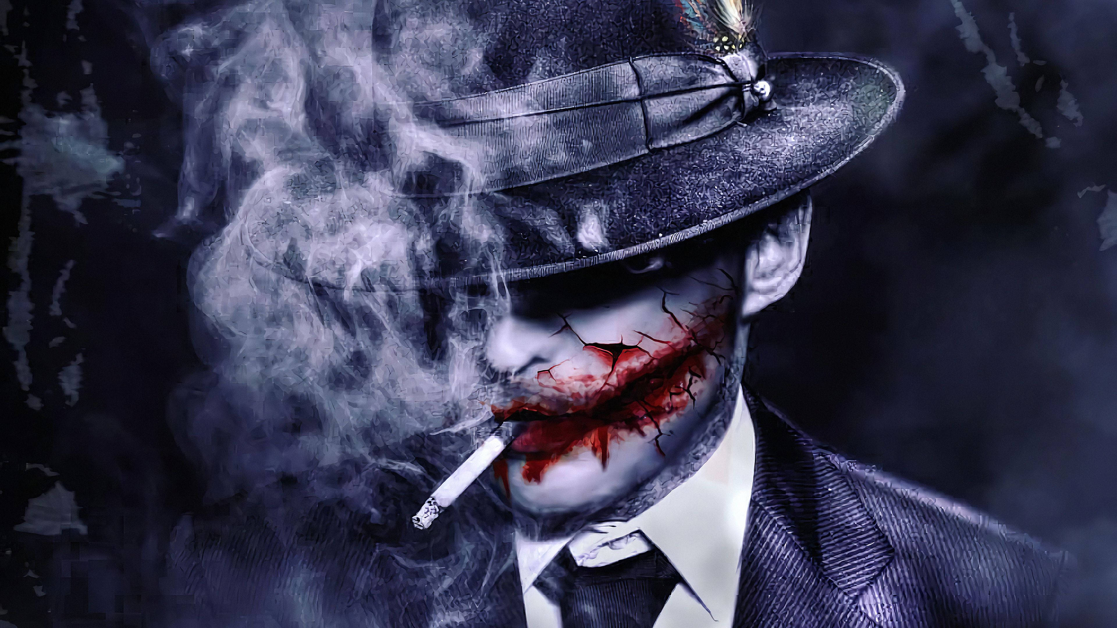 Pubg Joker, fedora, cracked red-lipped face, 4K Desktop Wallpaper