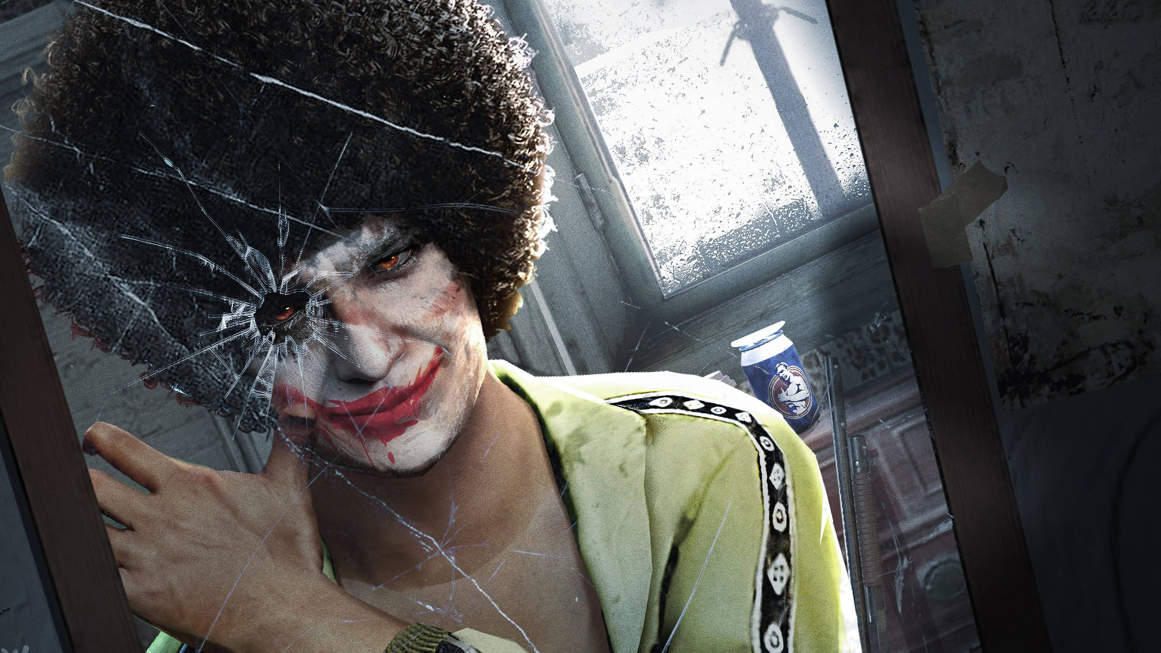 PUBG Joker, cracked glass face, shattered window, 4K Desktop Wallpaper