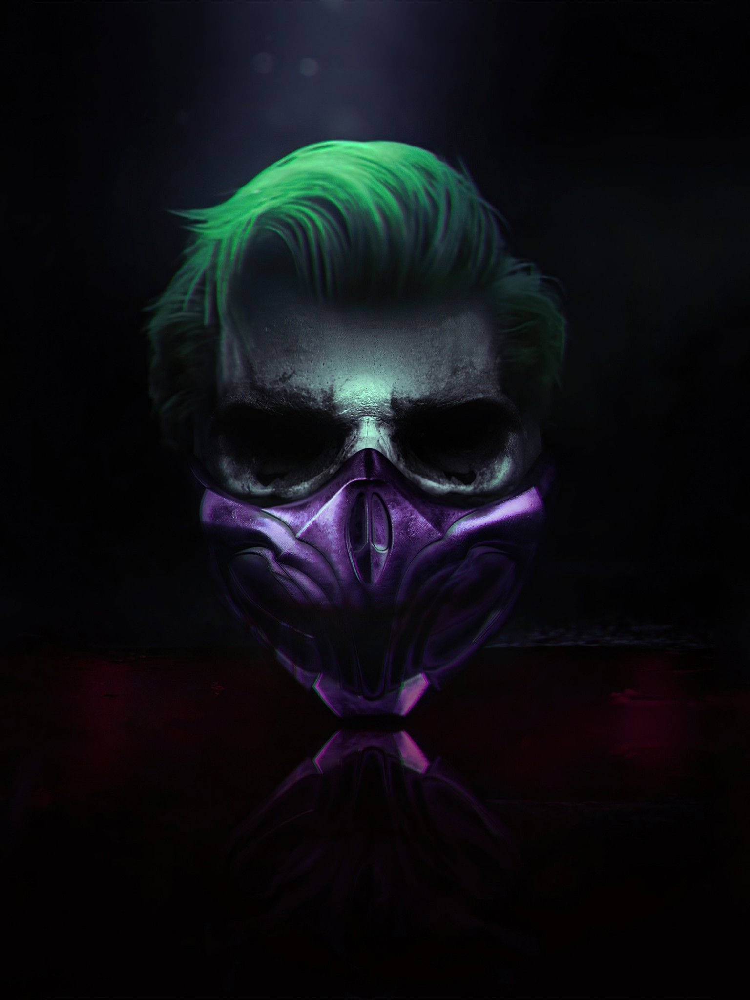 joker, glowing green hair, purple mask, Full HD Phone Wallpaper