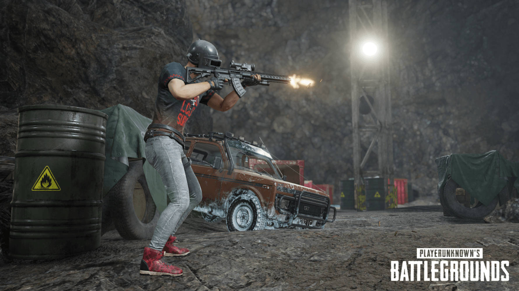 PUBG Lite, rifle, rusted car, HD Desktop Wallpaper