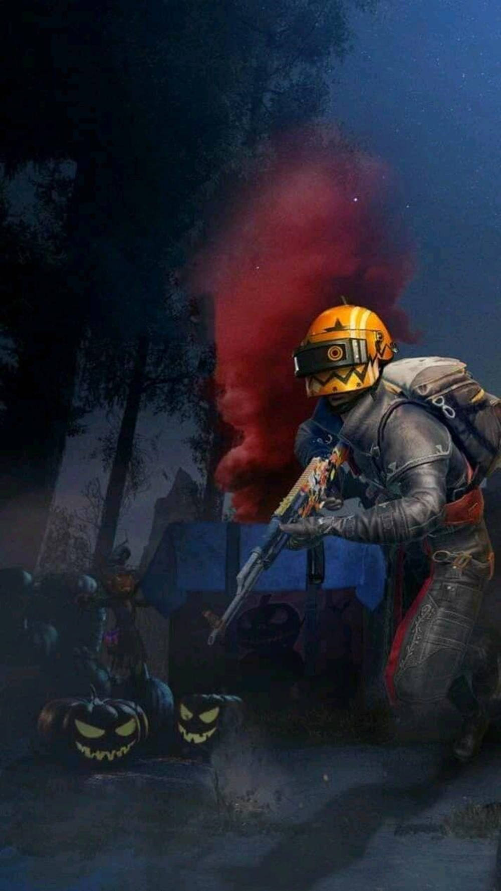 PUBG Lite, red smoke bomb, pumpkin-themed helmet, HD Phone Wallpaper