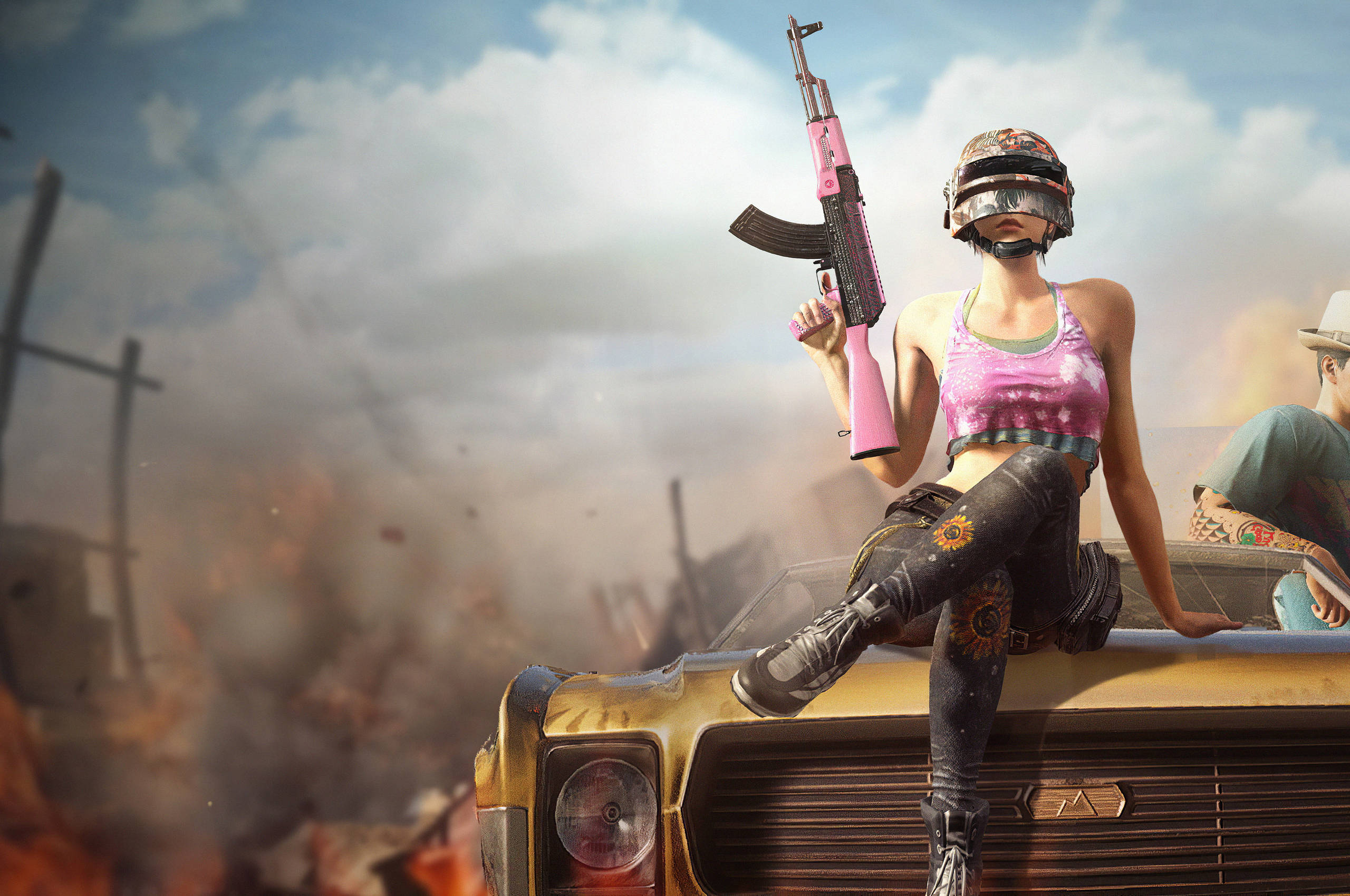 PUBG Lite, female gamer, helmet, 2K Desktop Wallpaper