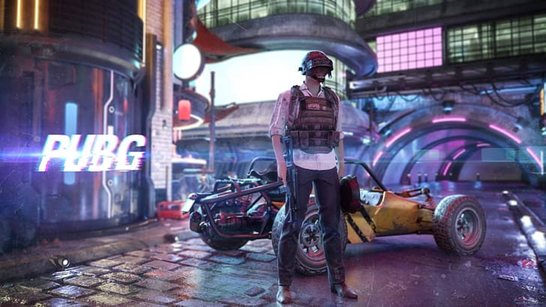 PUBG Lite, tactical gear, yellow dune buggy, HD Desktop Wallpaper