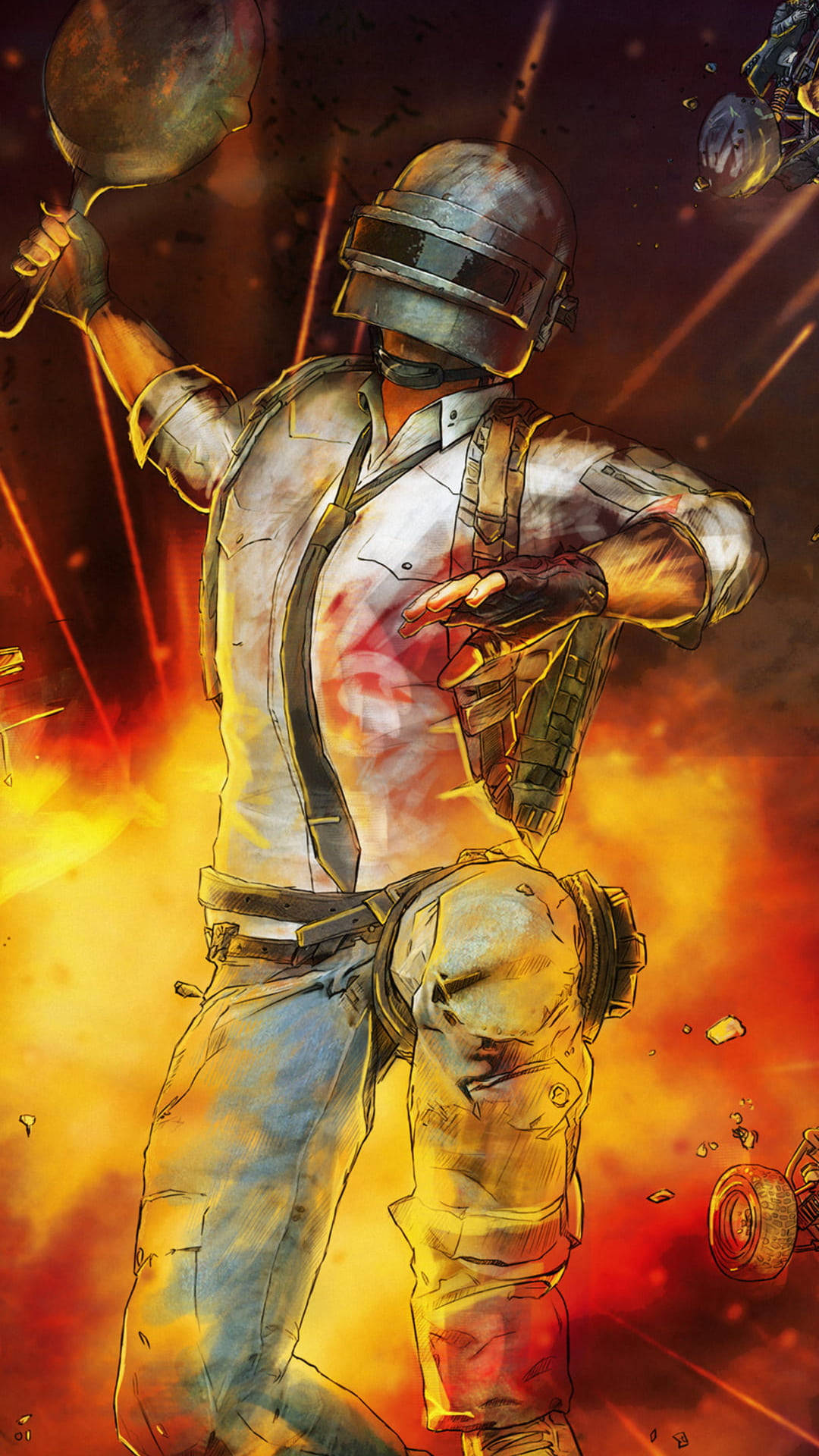 PUBG Lover, frying pan, helmet, Full HD Phone Wallpaper