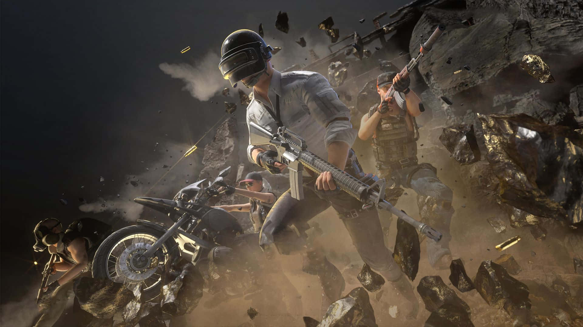 PUBG, tactical gear, exploding rocks, Full HD Desktop Wallpaper