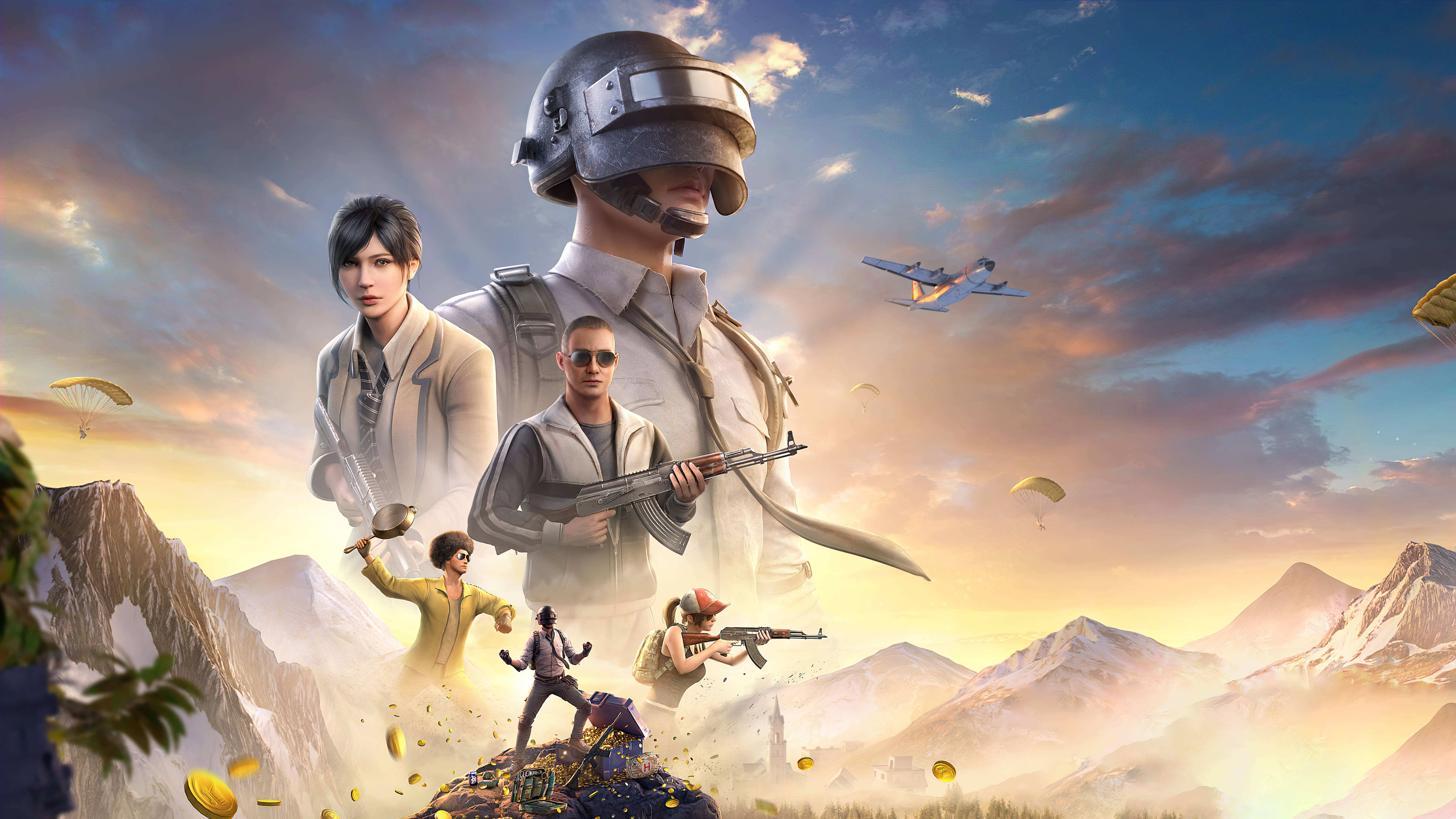 PUBG Warrior, mountain peak, sunset, 5K Desktop Wallpaper
