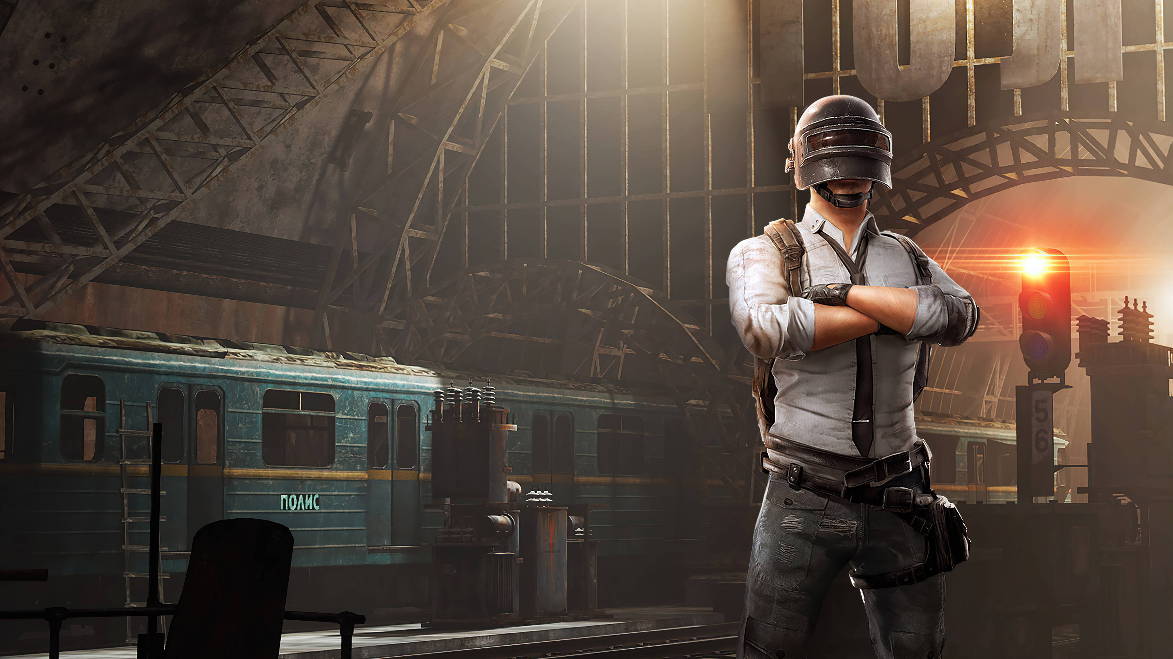 PUBG, tactical gear, derelict train station, 4K Desktop Wallpaper
