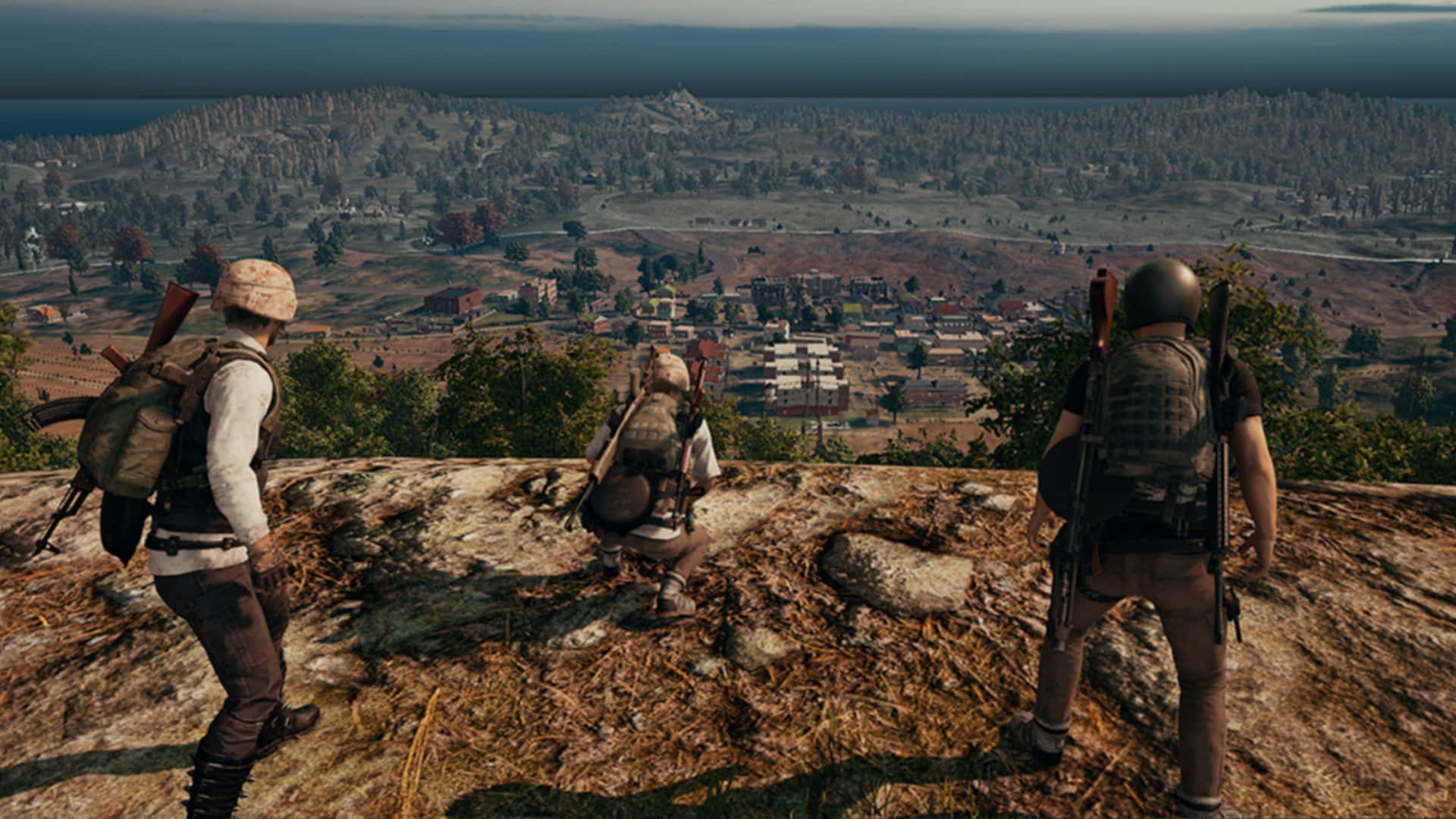PUBG, 1920x1080, three armed players, Full HD Desktop Wallpaper
