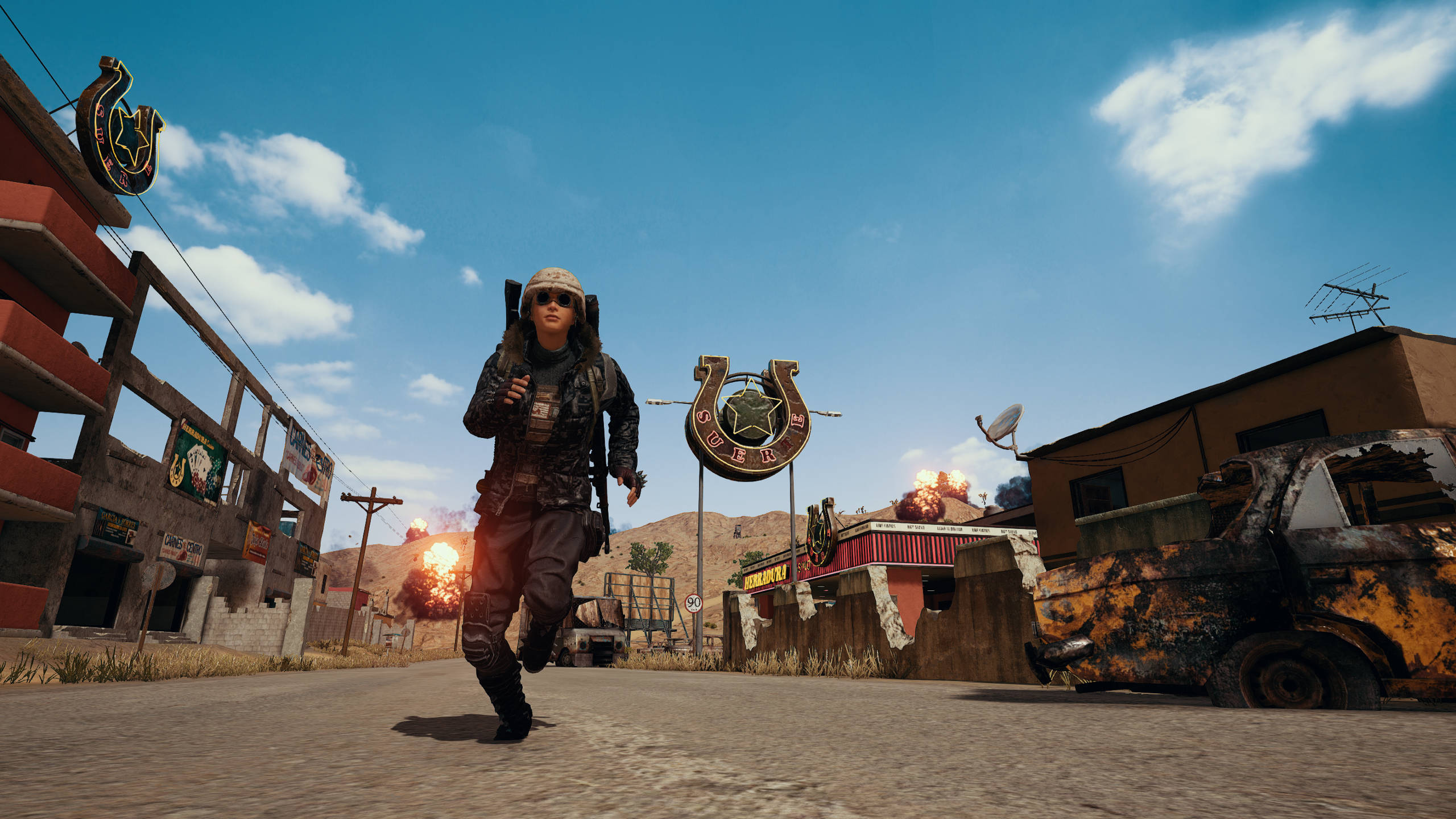 PUBG Lite, soldier, sunlit desert town, 2K Desktop Wallpaper