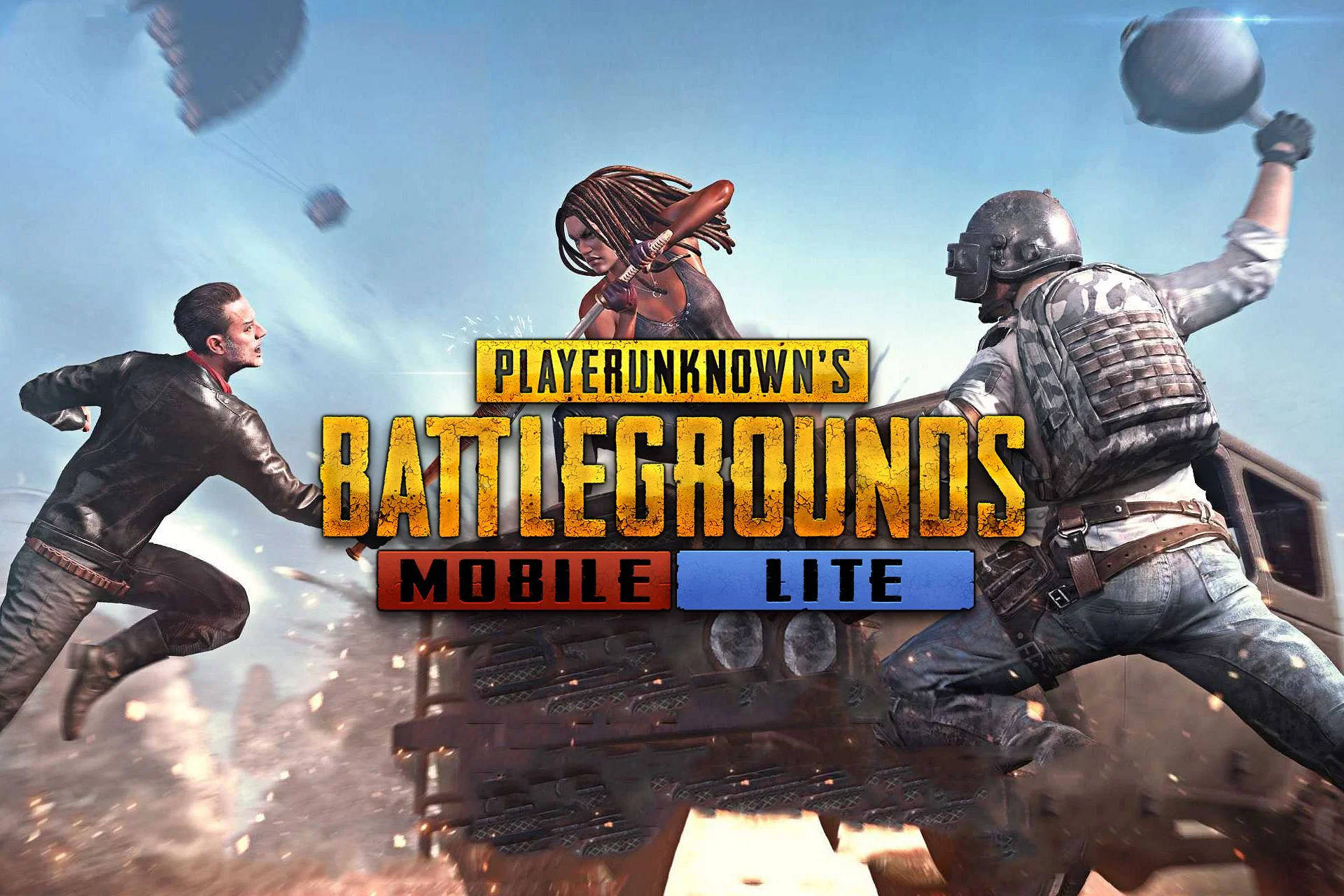PUBG Mobile Lite, parachutes, explosions, Full HD Desktop Wallpaper