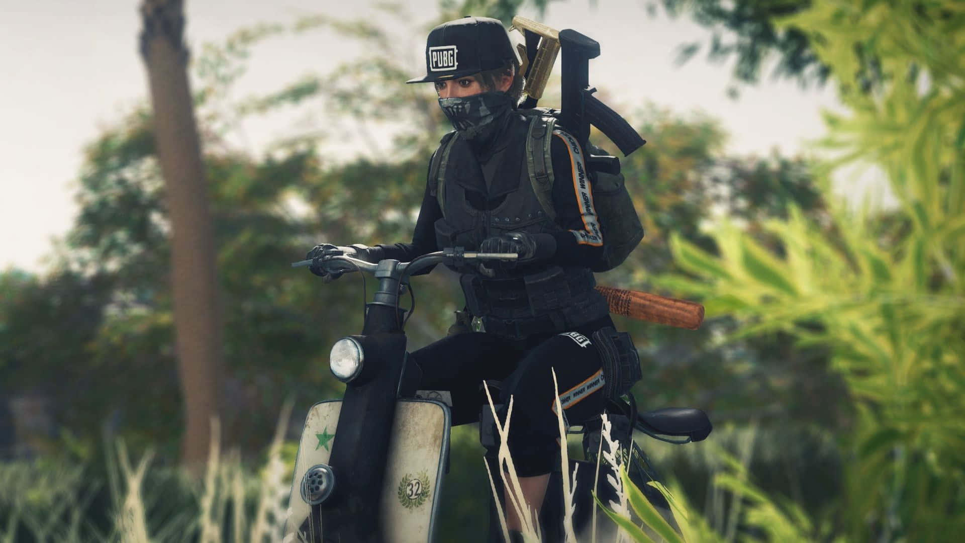 PUBG, female character, scooter, Full HD Desktop Wallpaper