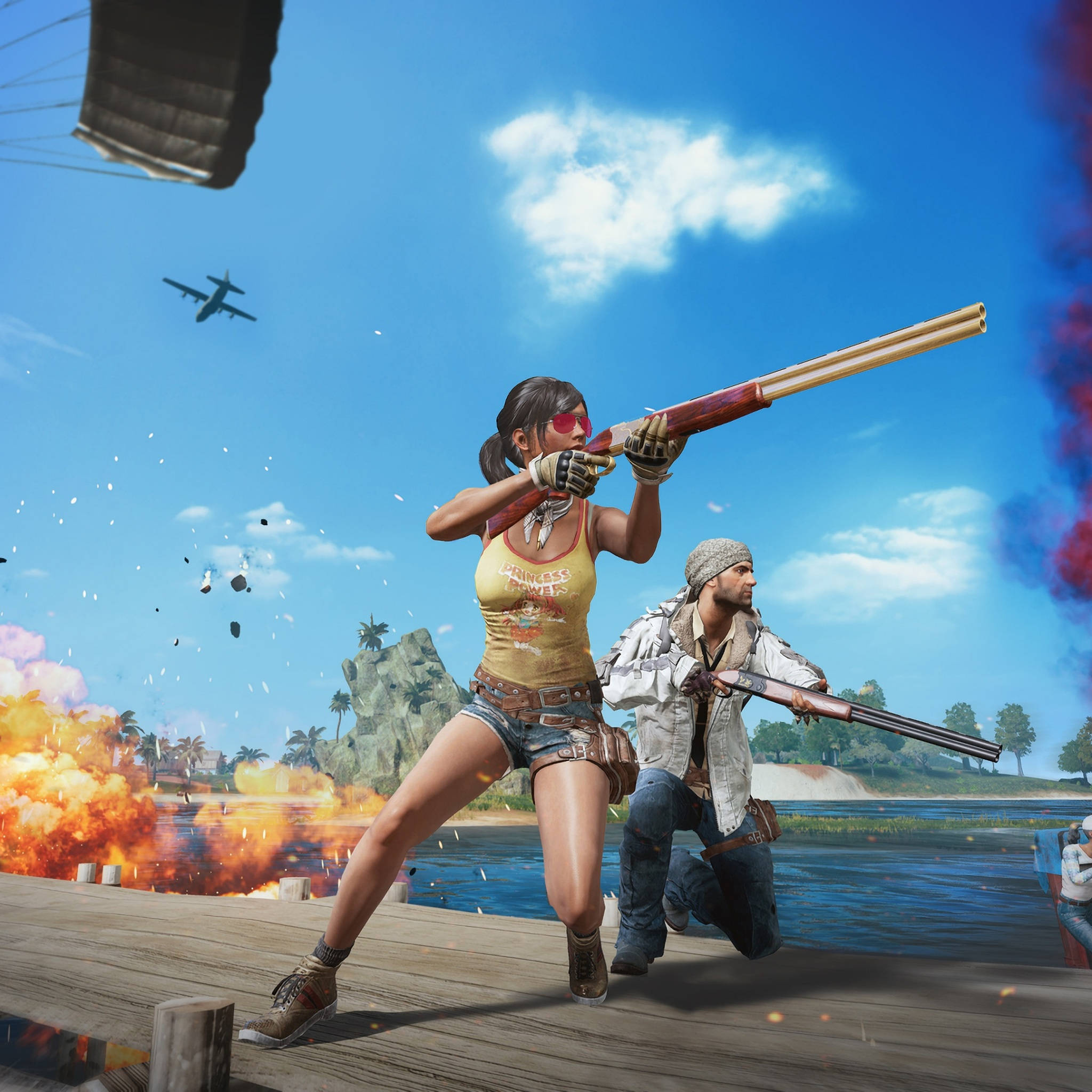 PUBG Lite, tropical battle royale scene, wooden pier, Full HD Desktop Wallpaper