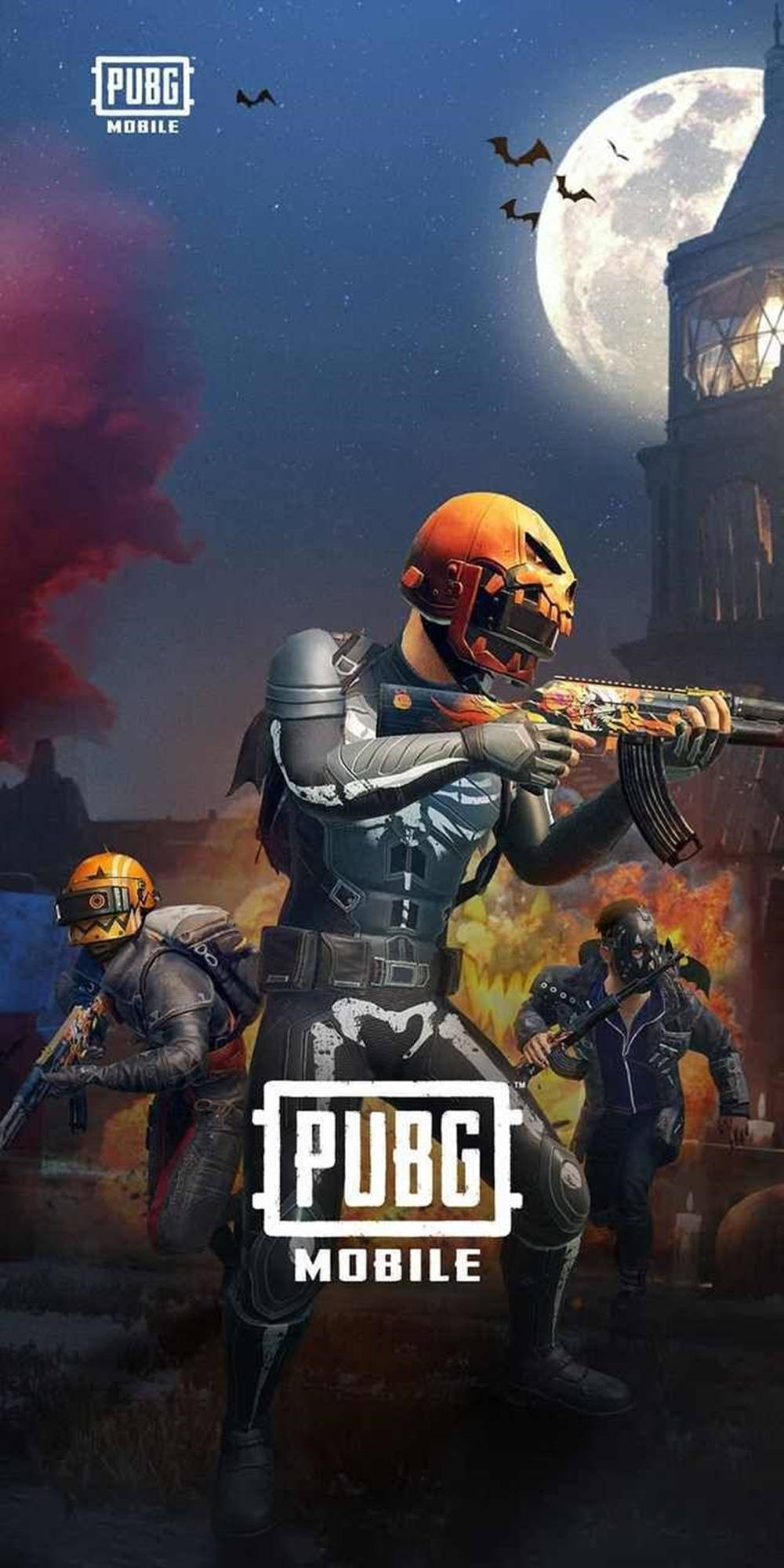 PUBG Lite Mobile, orange helmets, full moon, Full HD Phone Wallpaper
