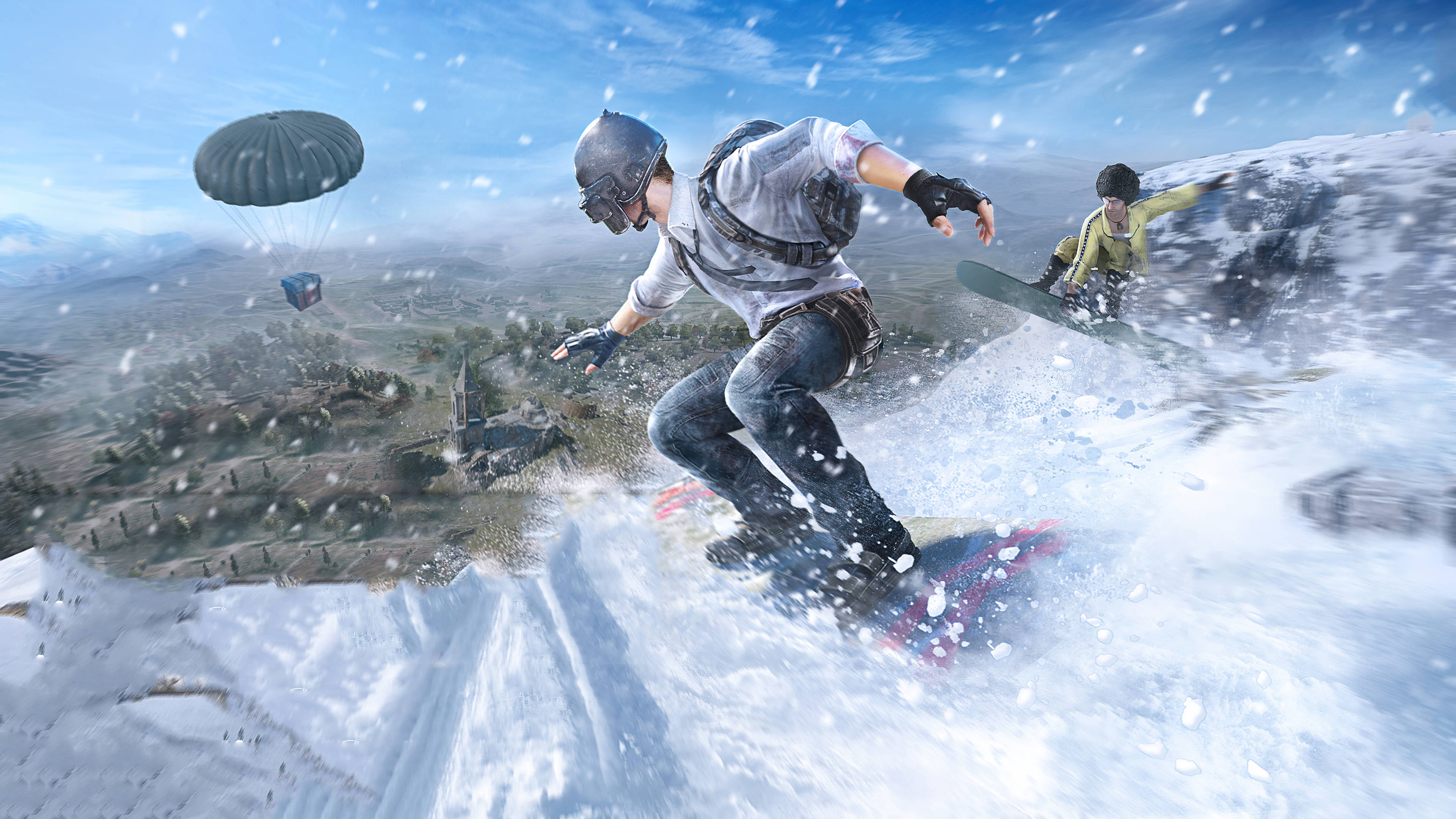 PUBG Lite, snowboarding, snowy mountain slope, 4K Desktop Wallpaper
