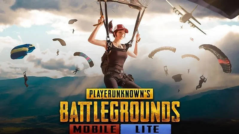 PUBG Mobile Lite, female parachutist, mountainous landscape, SD Desktop Wallpaper