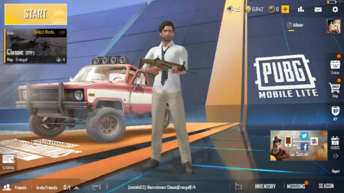 PUBG Mobile Lite, red and white off-road truck, game lobby, SD Desktop Wallpaper