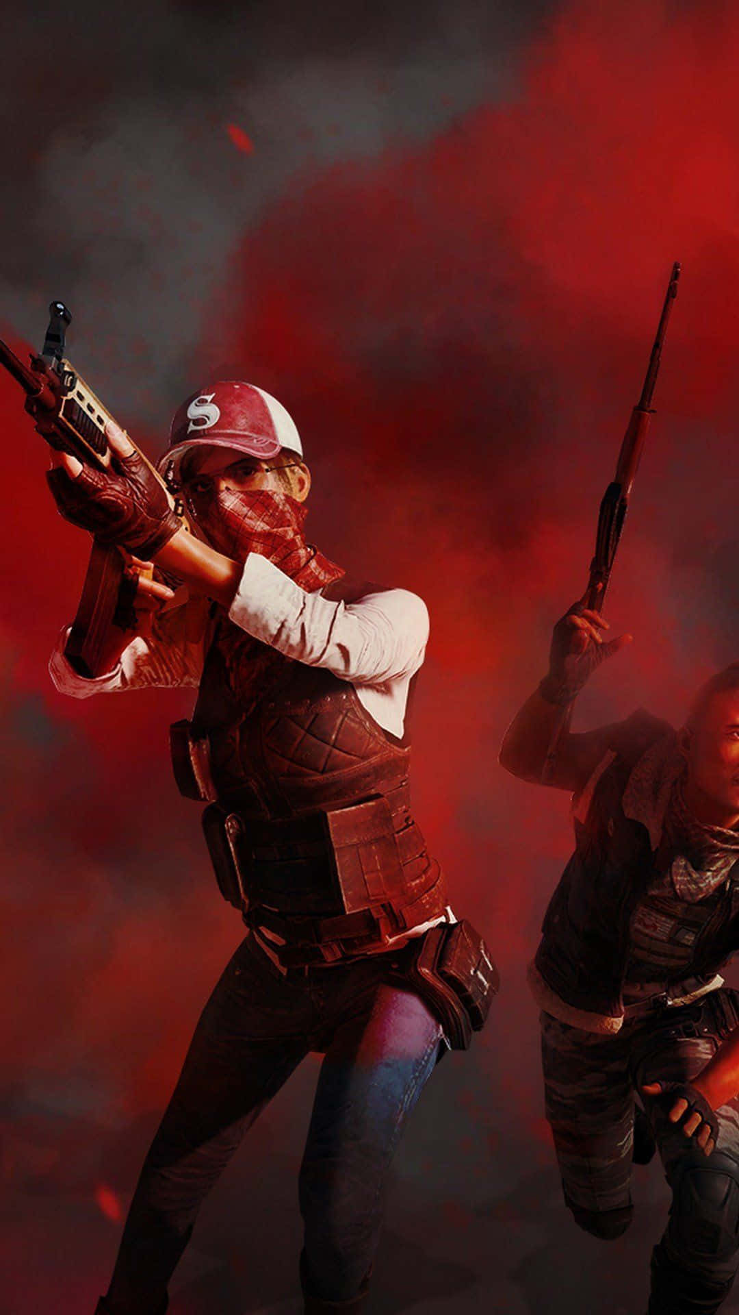 PUBG Mobile, tactical gear, red smoke, Full HD Phone Wallpaper
