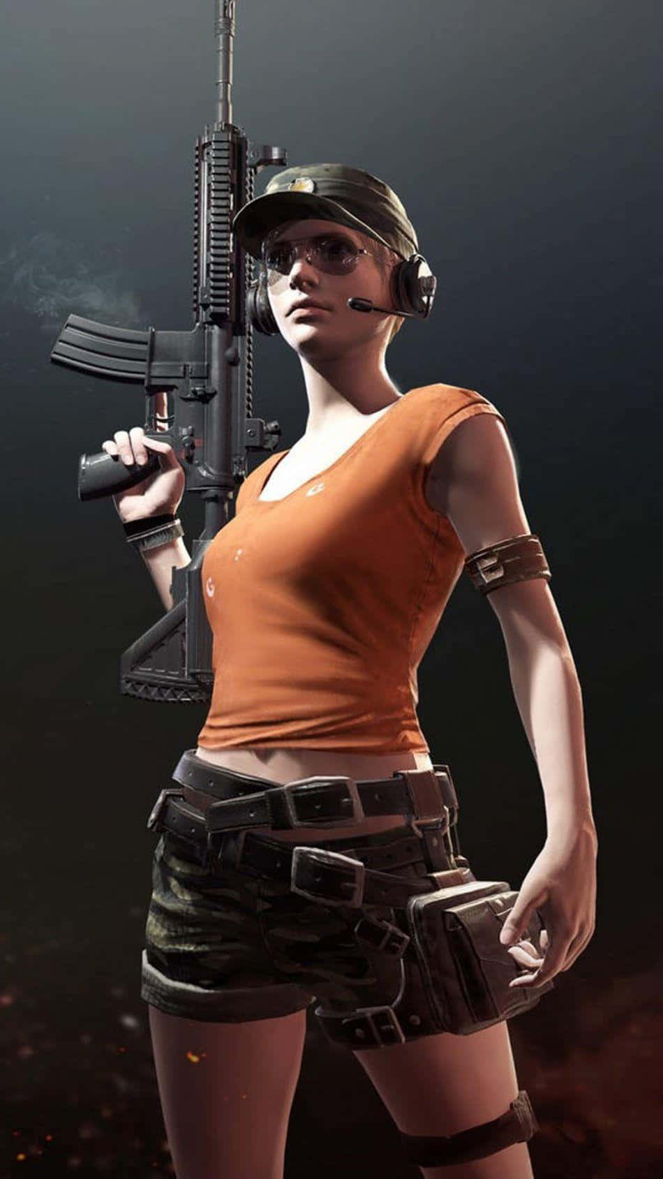 PUBG Girl, rifle, orange top, HD Phone Wallpaper