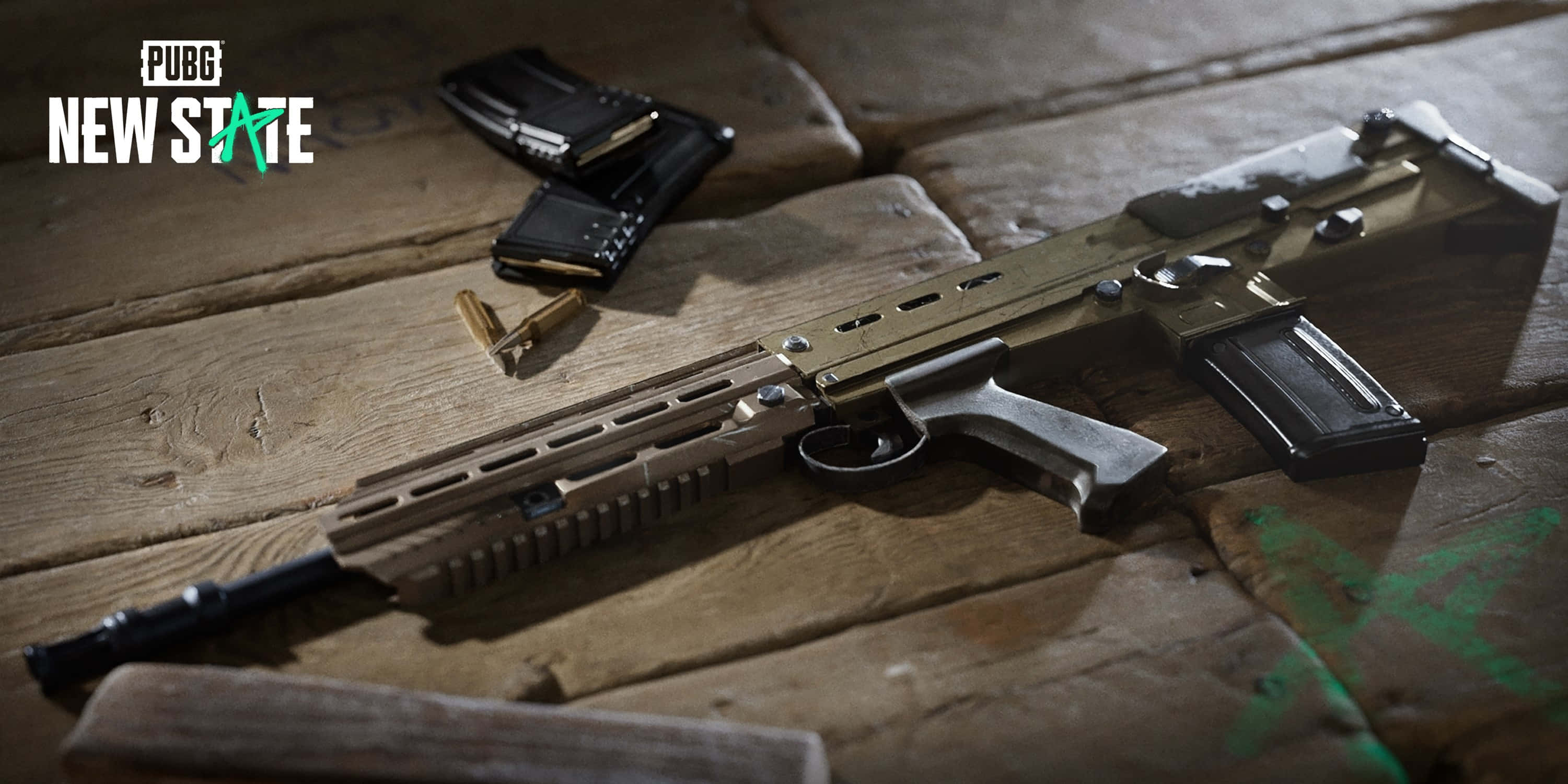 Pubg New State, assault rifle, gold-colored, 2K Desktop Wallpaper