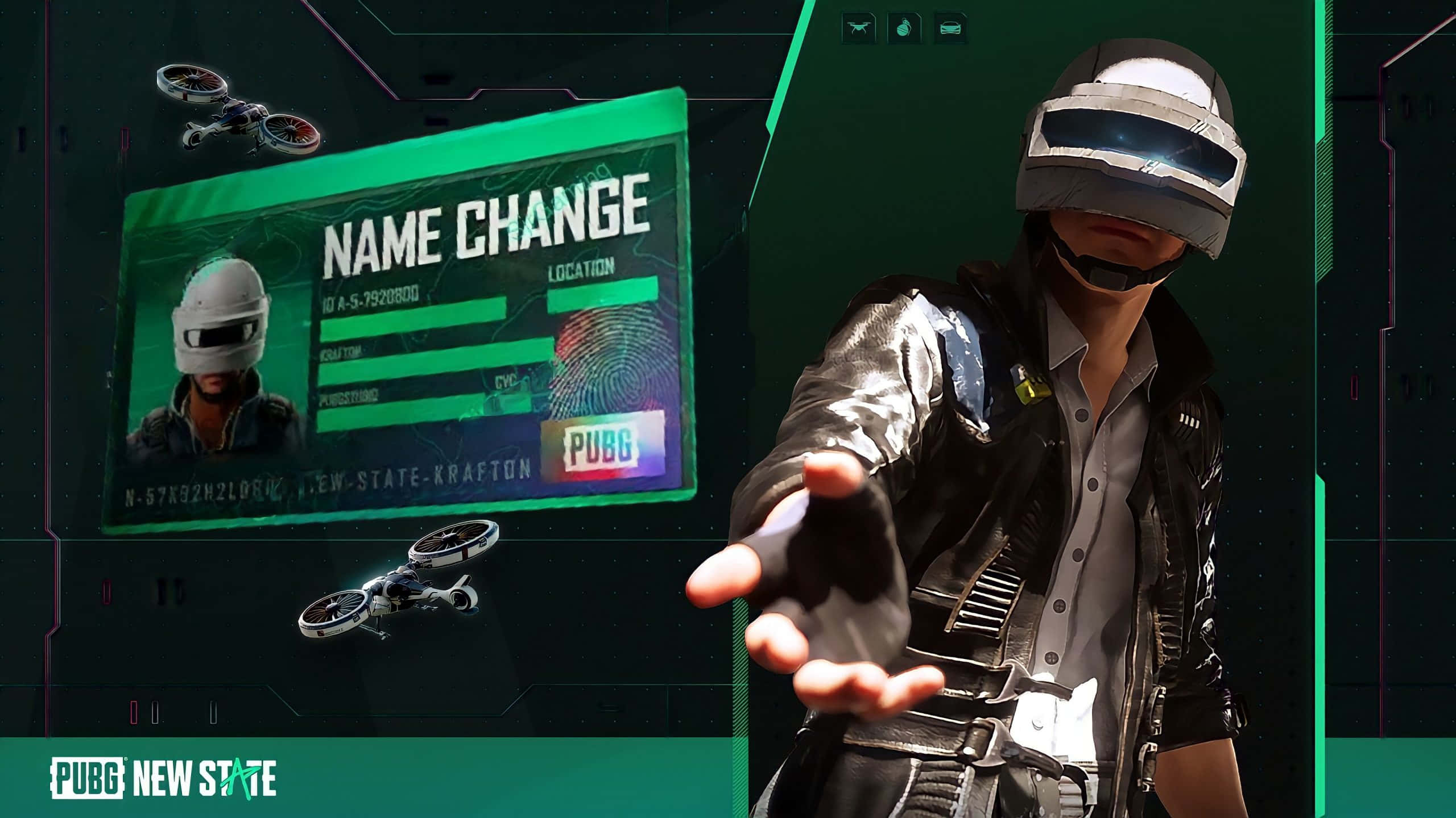 Pubg New State, name change interface, glowing green, 2K Desktop Wallpaper