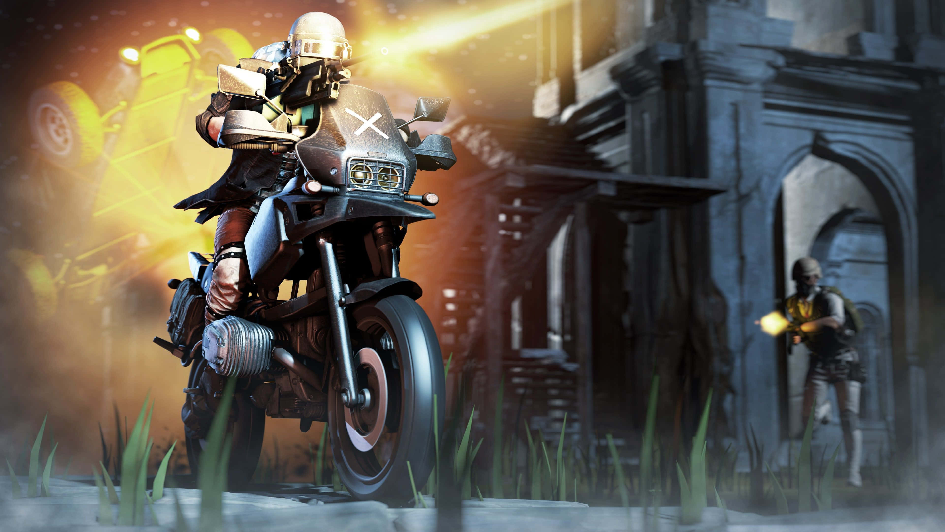 Pubg New State, armored biker, motorcycle, 4K Desktop Wallpaper