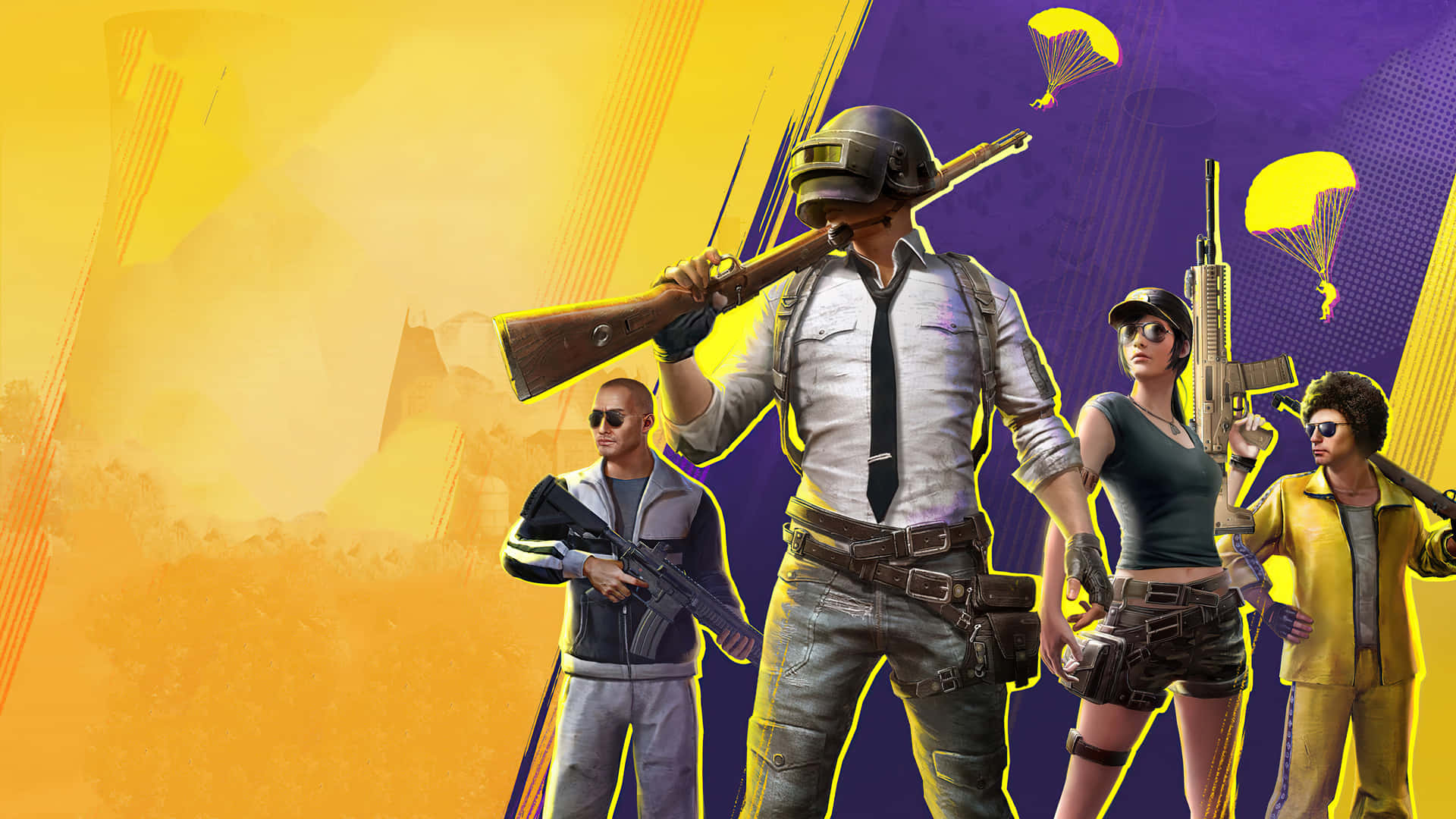 Pubg New State, neon lights, yellow and purple gradient, Full HD Desktop Wallpaper