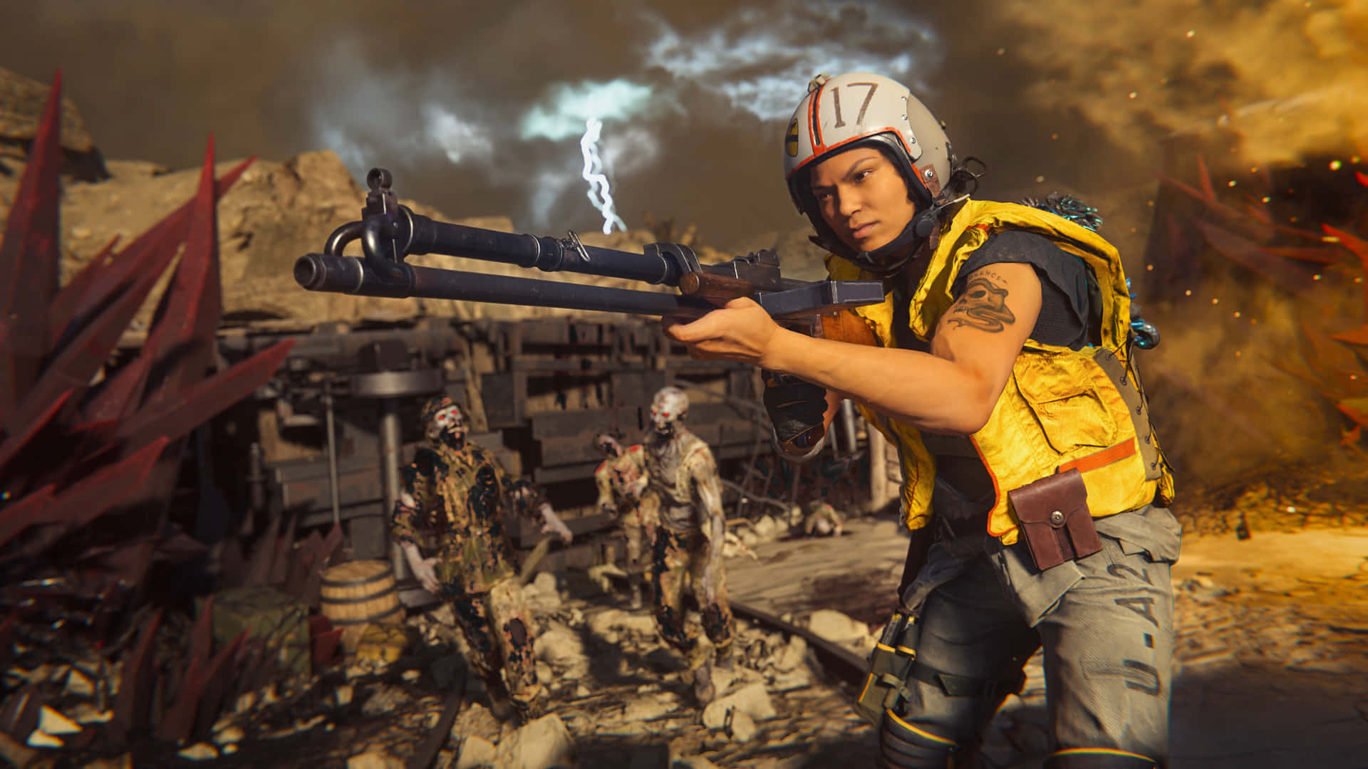 Pubg Season 17, yellow vest, heavy weapon, Full HD Desktop Wallpaper