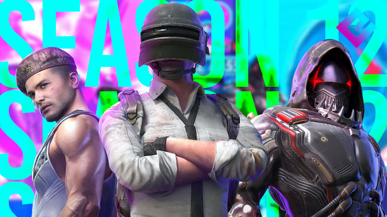 PUBG Season 17, neon background, combat gear, HD Desktop Wallpaper